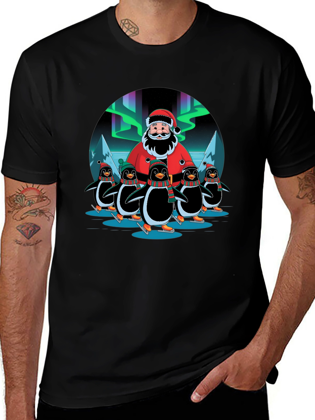 Santa & Penguins T-Shirt - Holiday Fun!