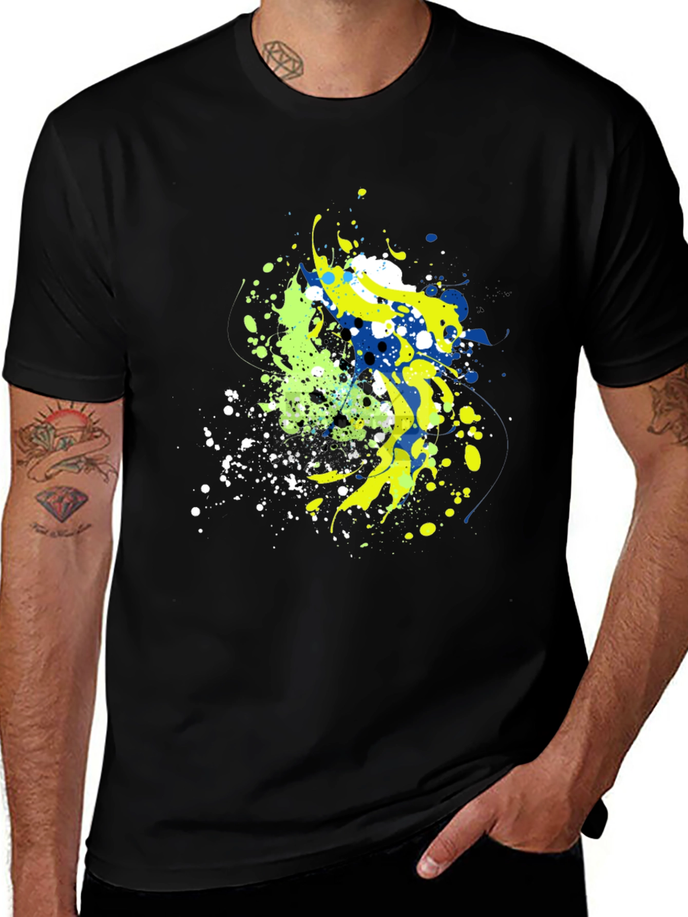 Variant 9 of Abstract Splatter Graphic Men's Black T-Shirt