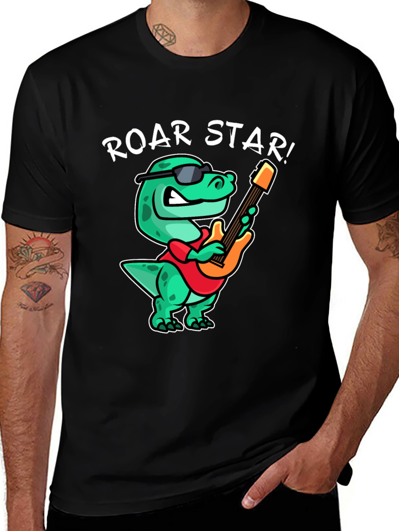 Roar Star Dino Guitarist Graphic Tee