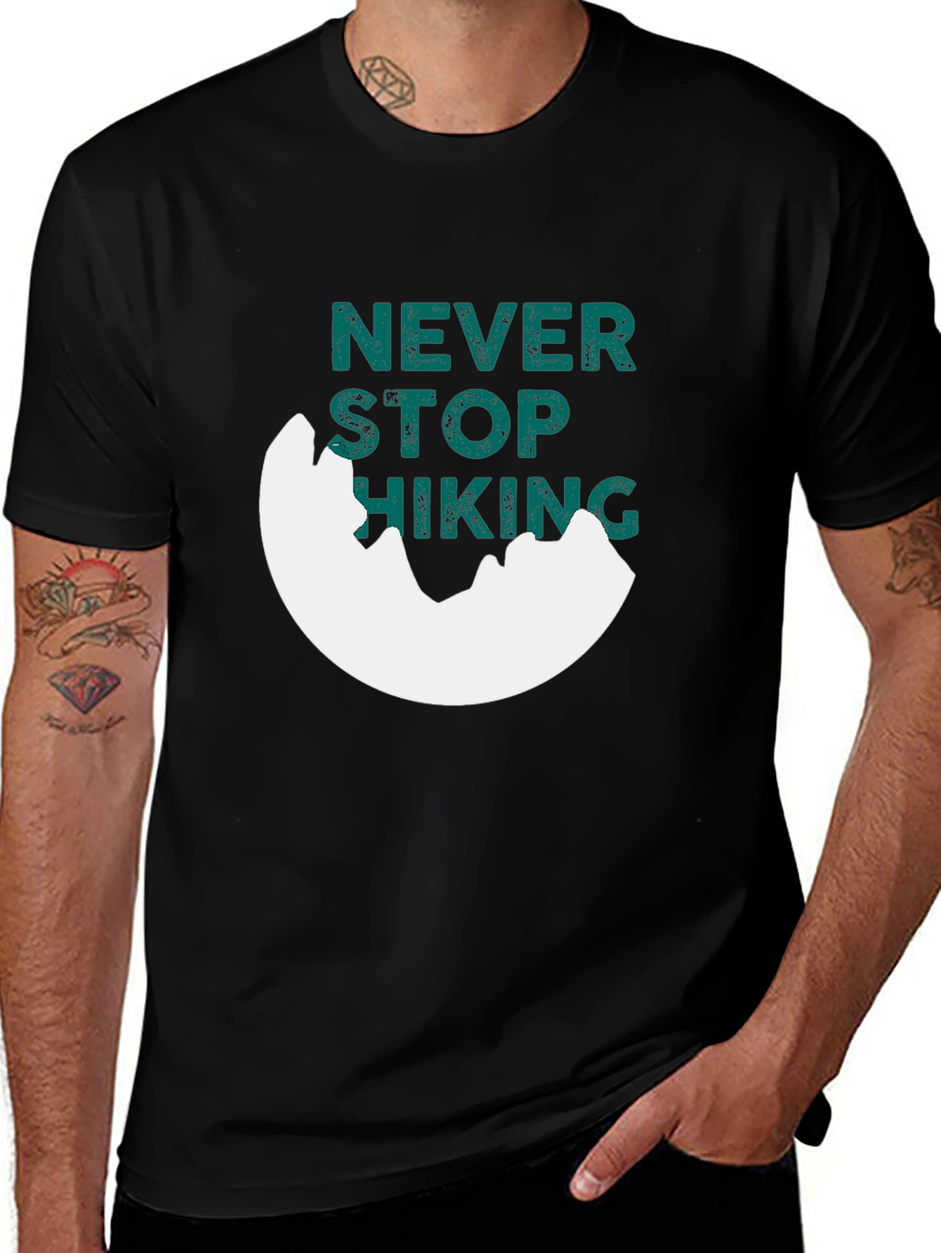 Variant 9 of Never Stop Hiking Black T-Shirt