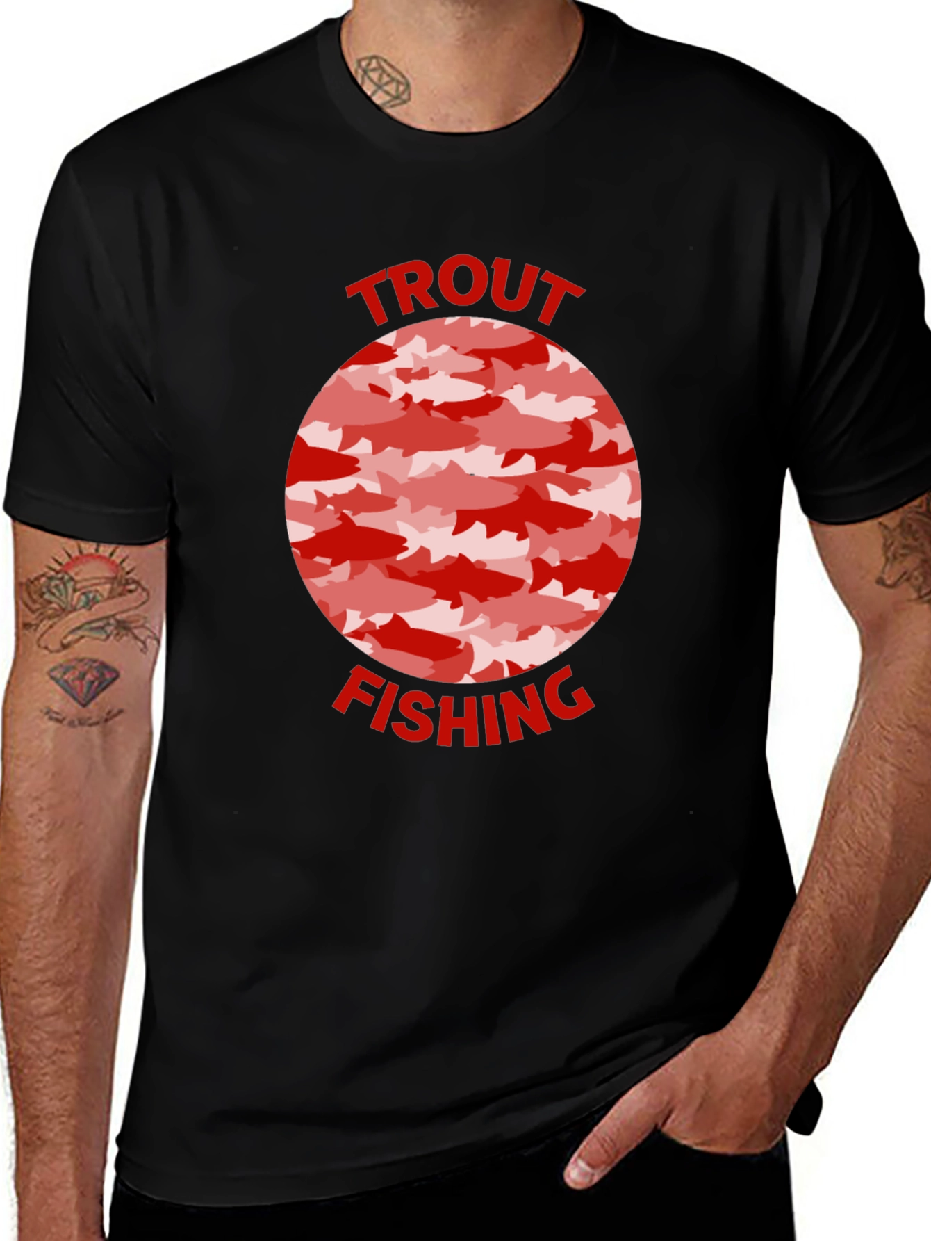 Trout Fishing Graphic Tee - Red Circle Design