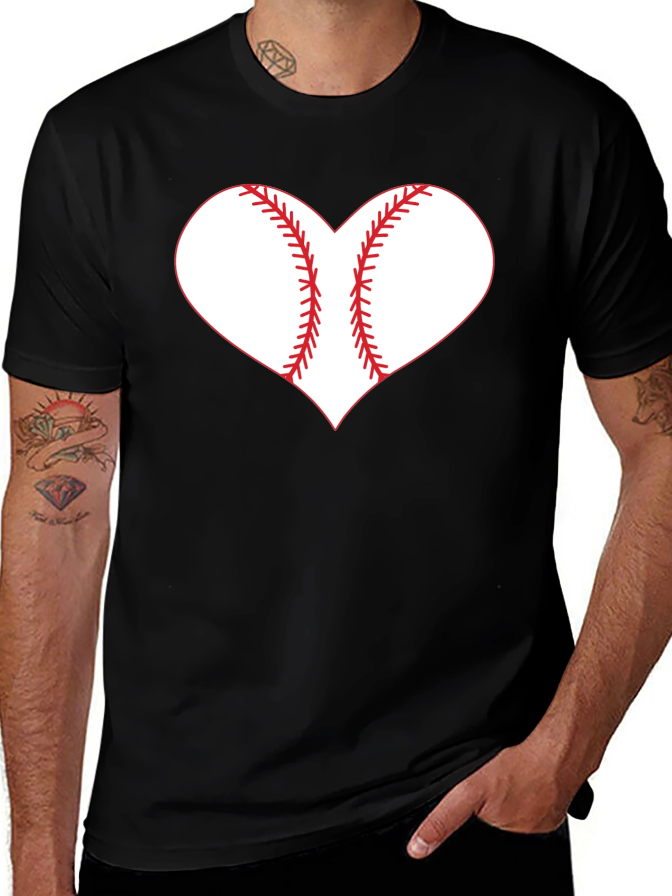 Variant 27 of Baseball Heart Graphic Tee - Black T-Shirt