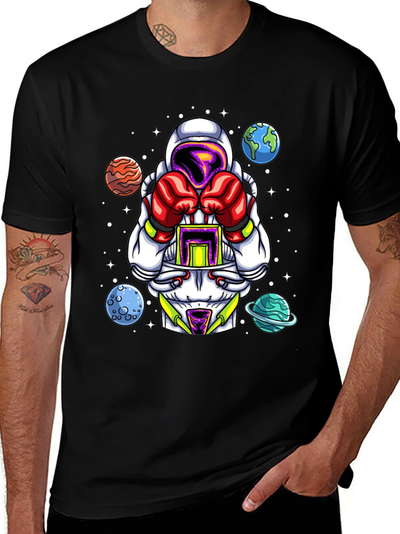 Variant 12 of Astronaut Boxer Graphic T-Shirt - Space Fighter Design