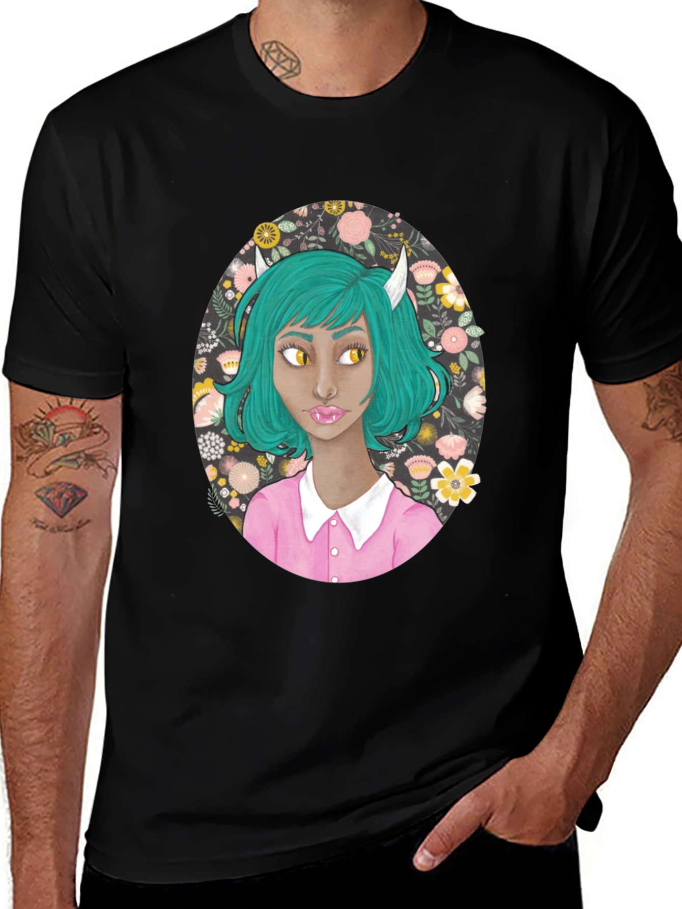 Variant 7 of Floral Demon Girl Graphic T-Shirt