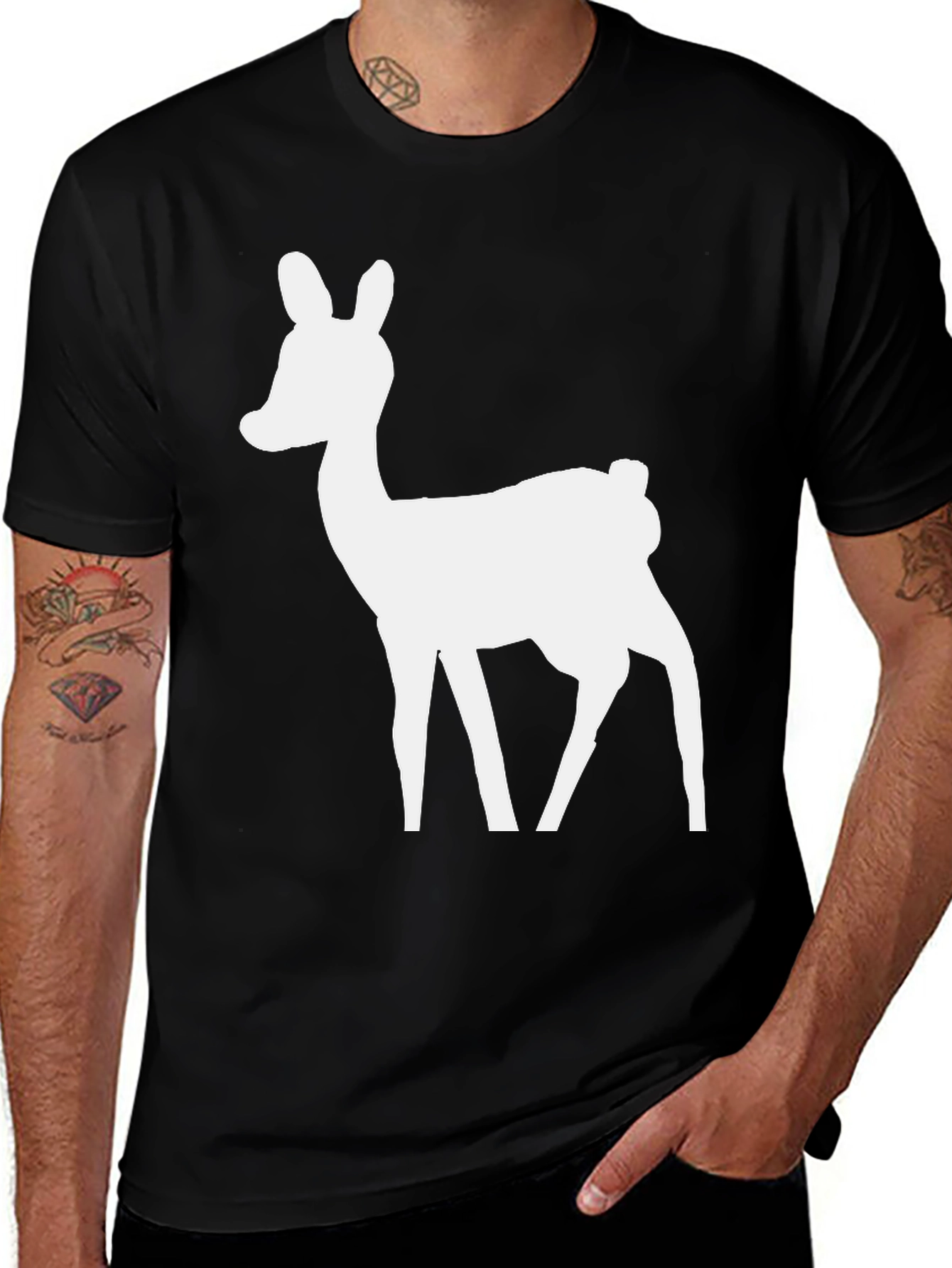 Deer Graphic T-Shirt - Black Crew Neck Tee