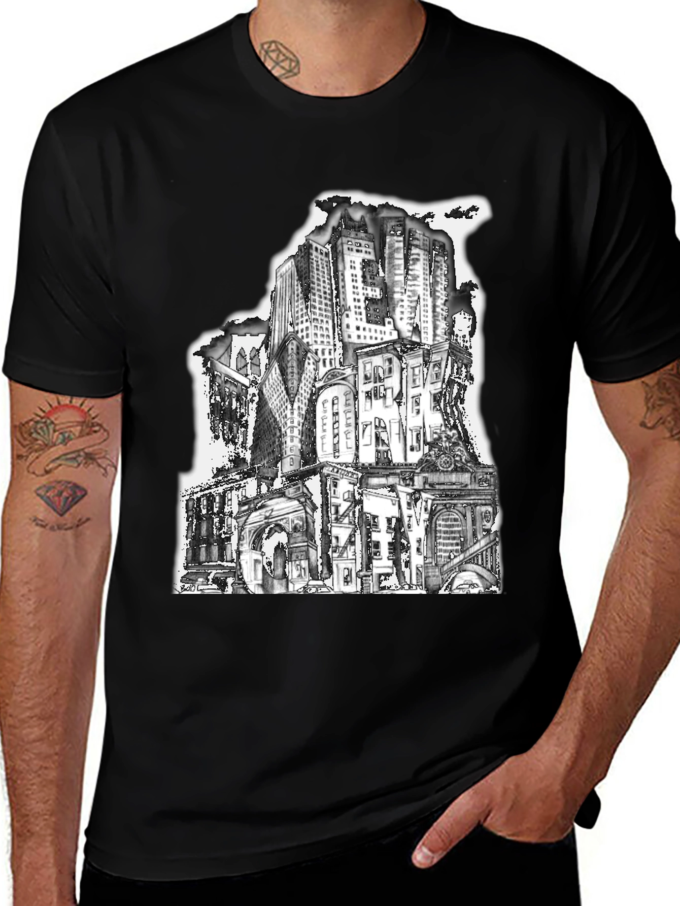 Variant 16 of Cityscape Graphic Tee - Urban Style Black T-Shirt