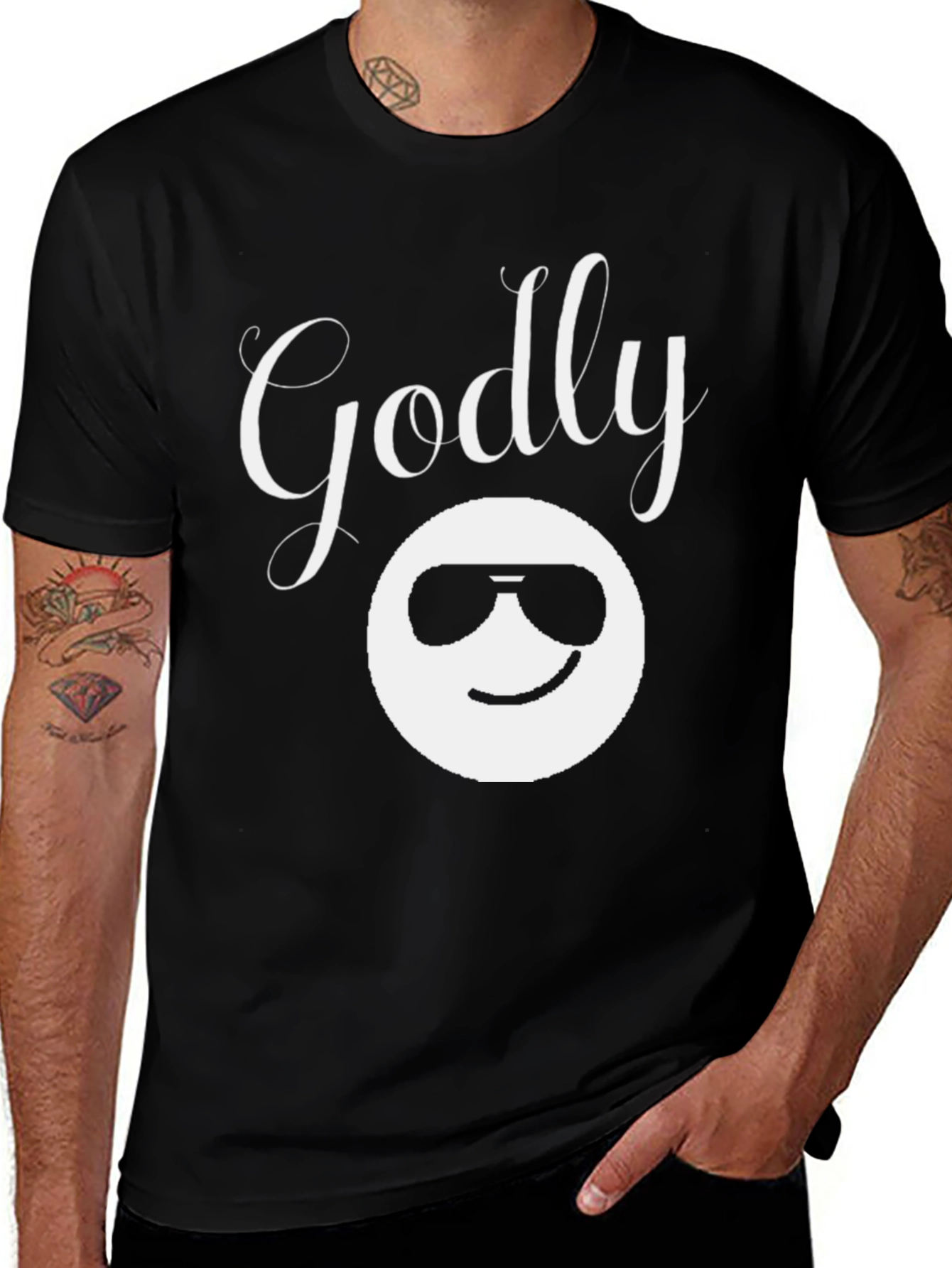 Variant 26 of Godly Cool Emoji Graphic Tee - Black Cotton Blend T-Shirt