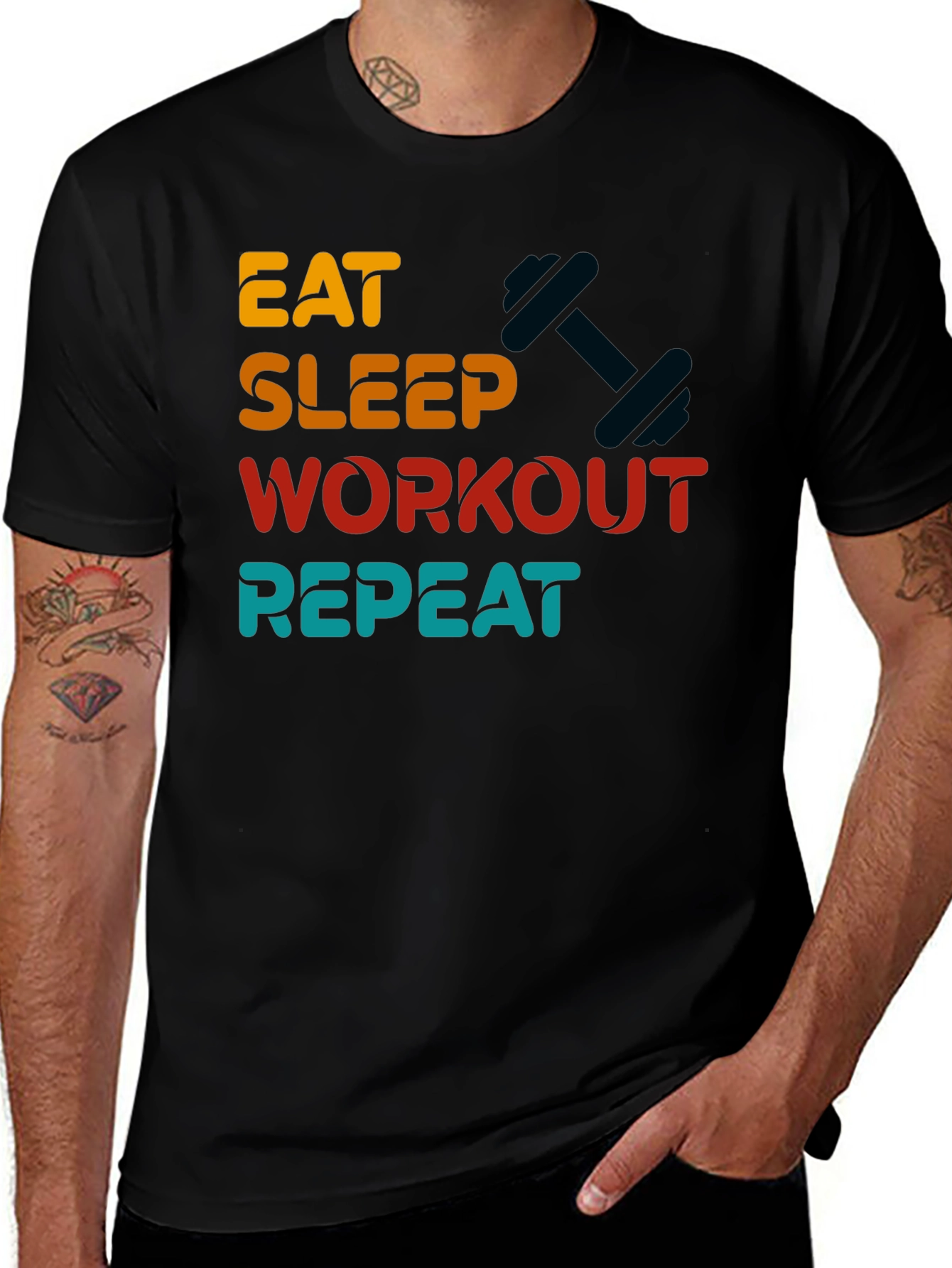 Variant 4 of Eat Sleep Workout Repeat Graphic Tee - Black