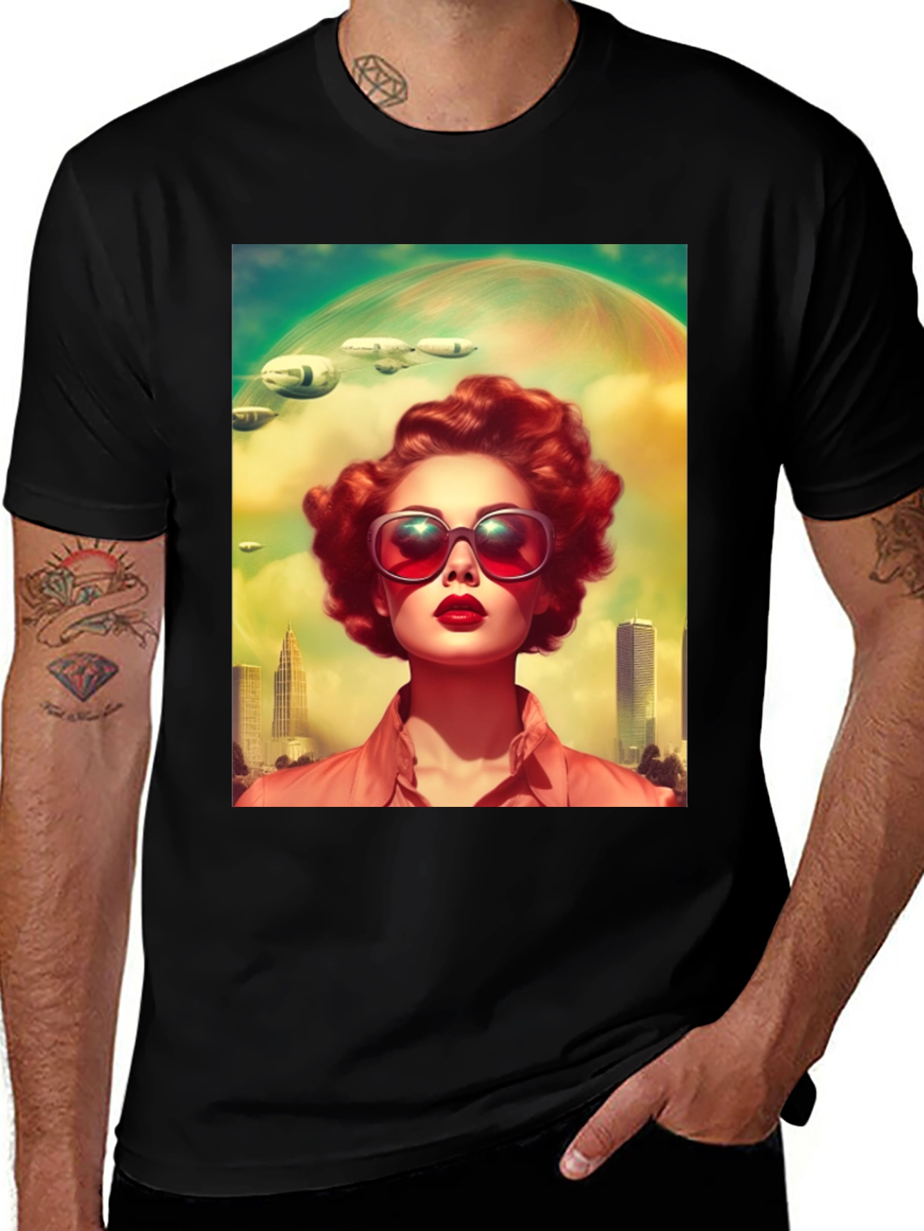 Black Retro Futuristic Woman T-Shirt main image