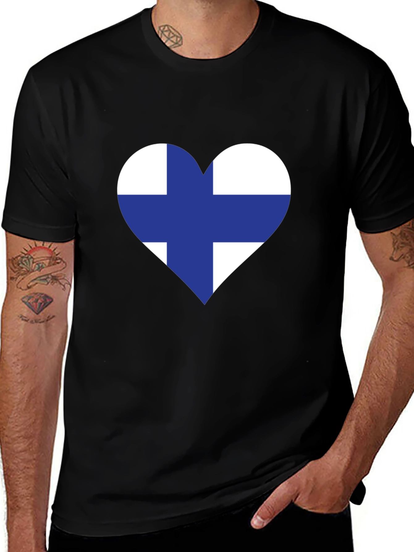 Finland Heart Flag Black T-Shirt