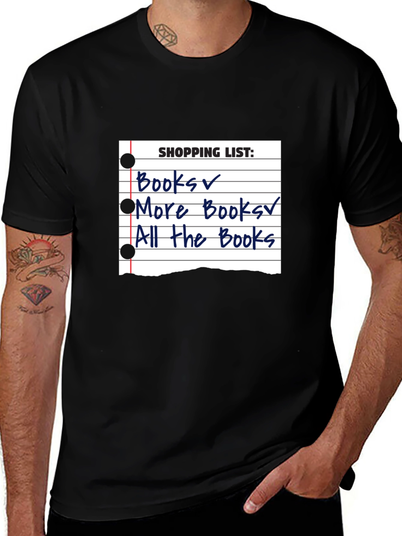 Variant 29 of Books Shopping List T-Shirt - Black