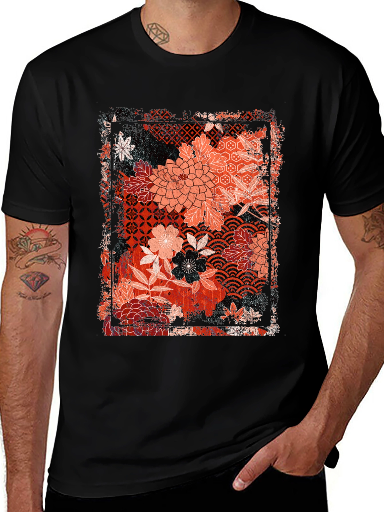 Variant 27 of Floral Print Black T-Shirt