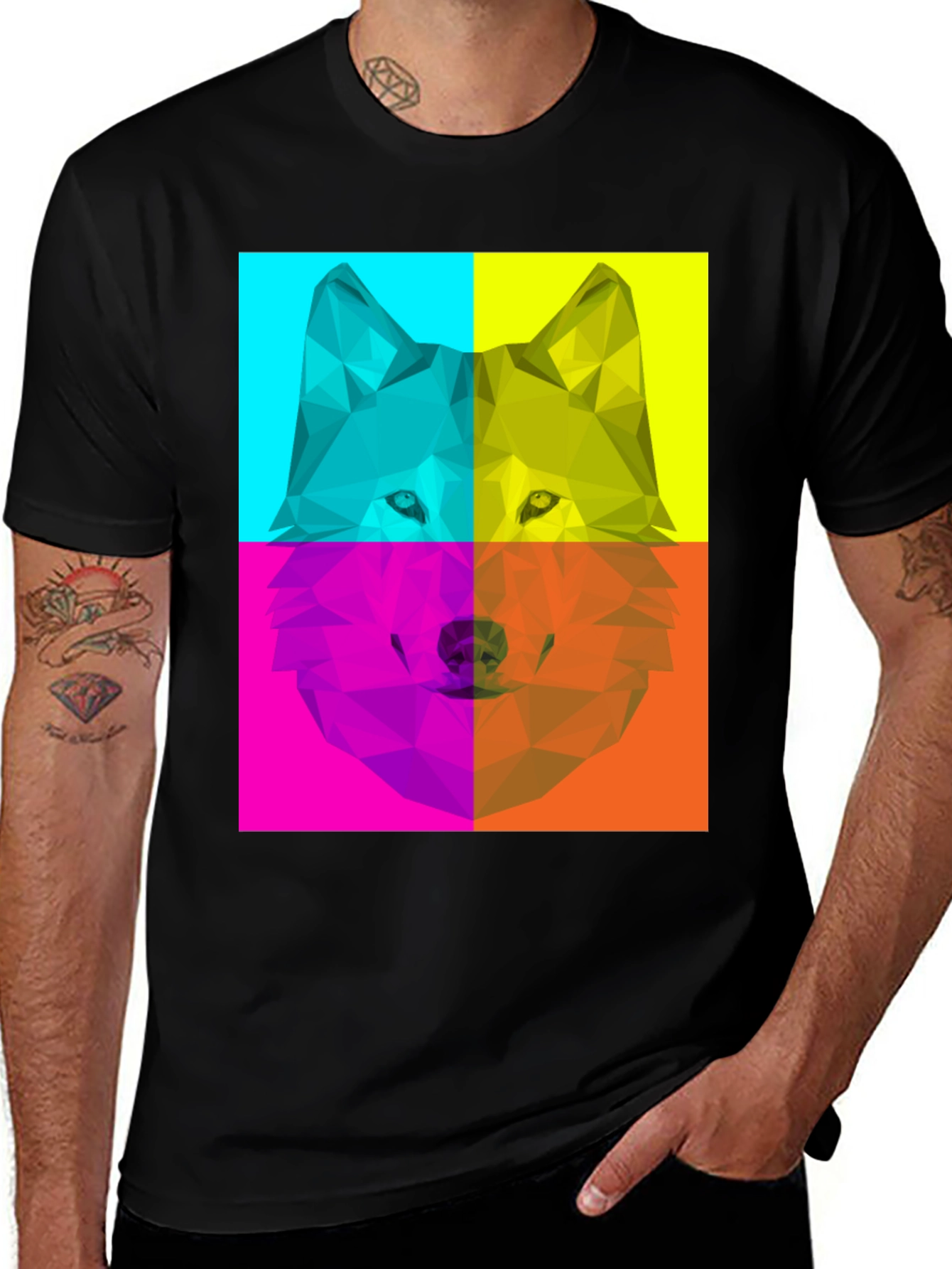 Variant 18 of Geometric Wolf Pop Art Black T-Shirt