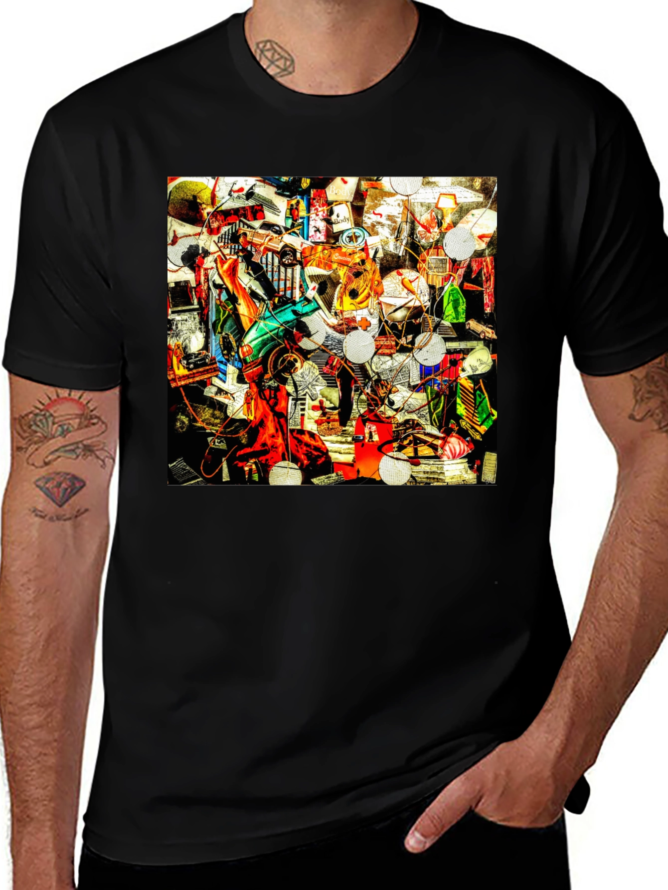 Variant 25 of Abstract Collage Graphic Tee - Black Cotton Casual T-Shirt