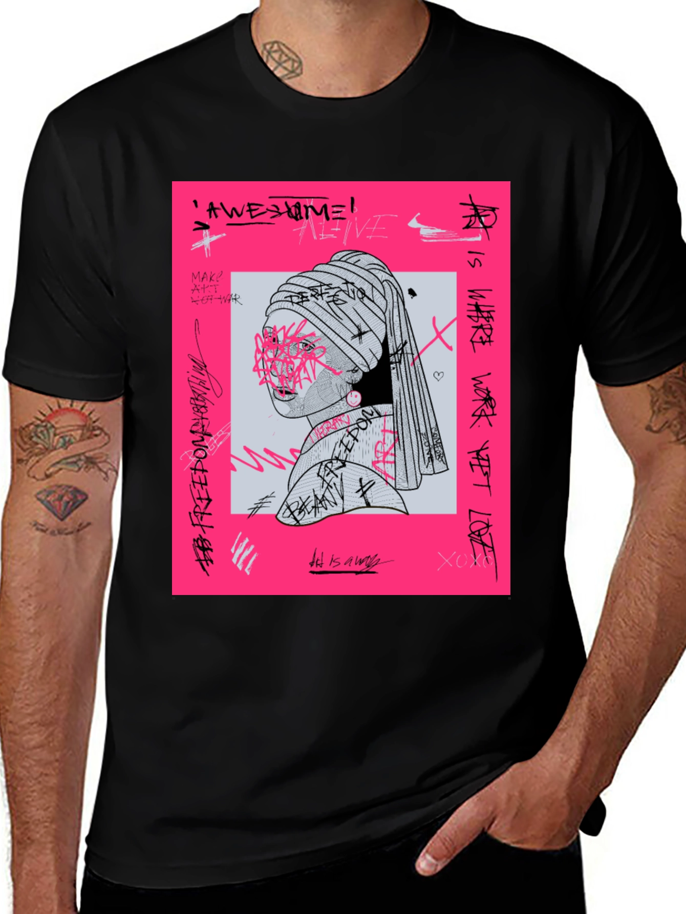 Variant 16 of Edgy Graphic Tee - Girl with a Pearl Earring