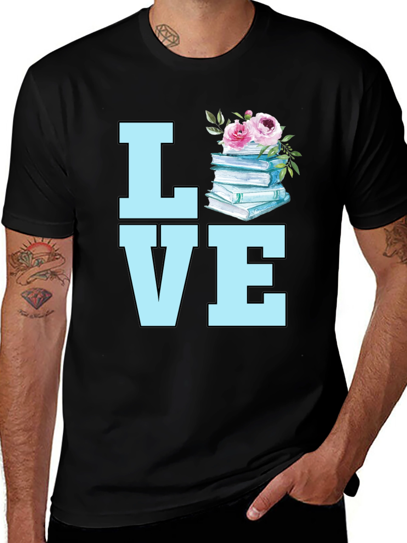 Variant 20 of Book Lover T-Shirt - Floral Book Stack Tee