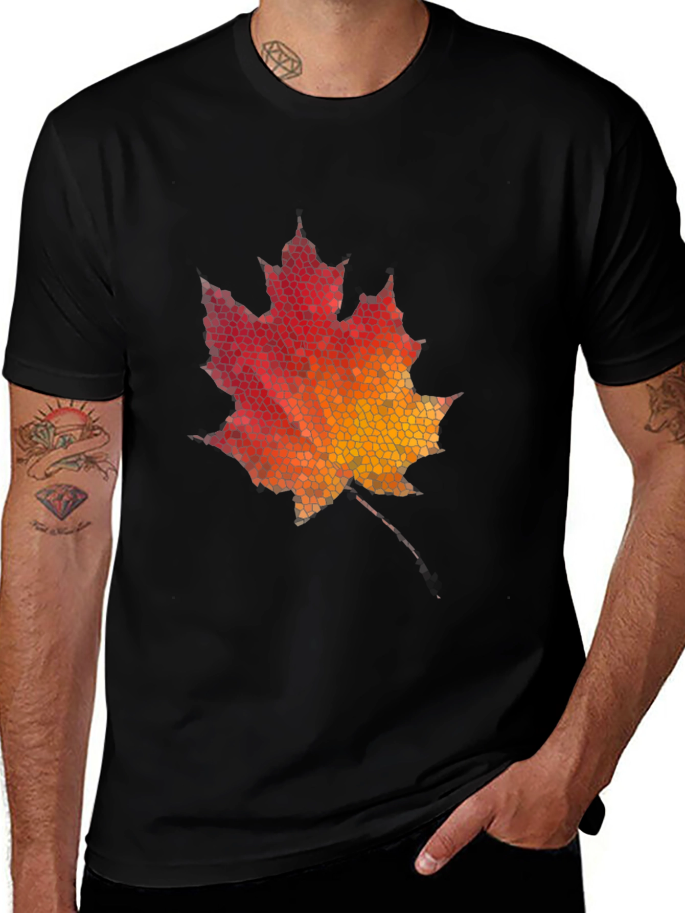 Variant 22 of Maple Leaf Mosaic Graphic Tee - Black