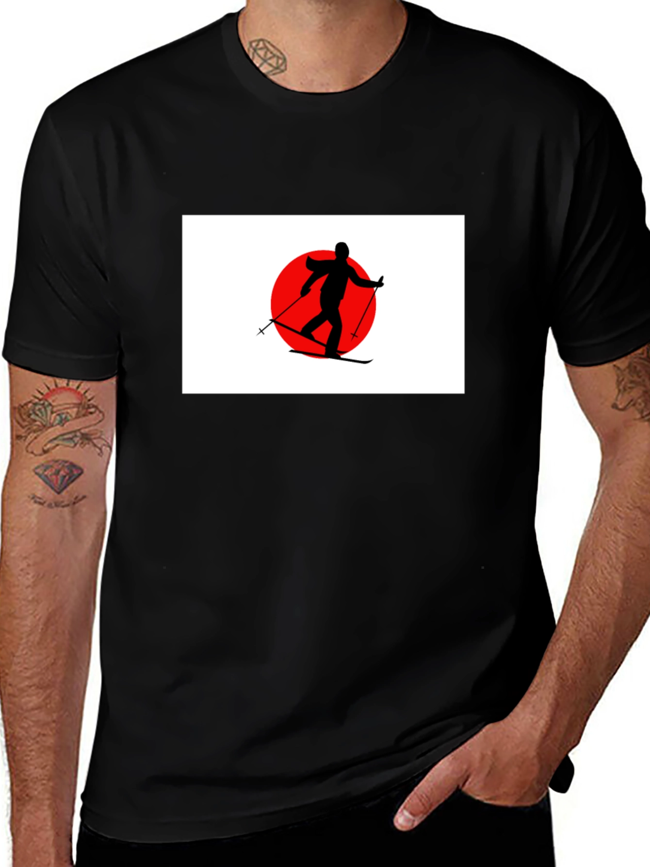 Variant 5 of Skier Graphic T-Shirt: Japan Flag Inspired Design