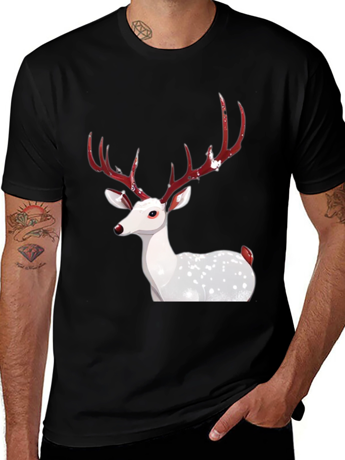 Festive Deer Graphic Tee - Holiday Season Apparel