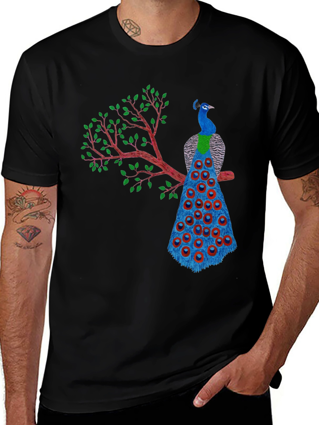 Peacock Graphic T-Shirt - Unique Bird Design