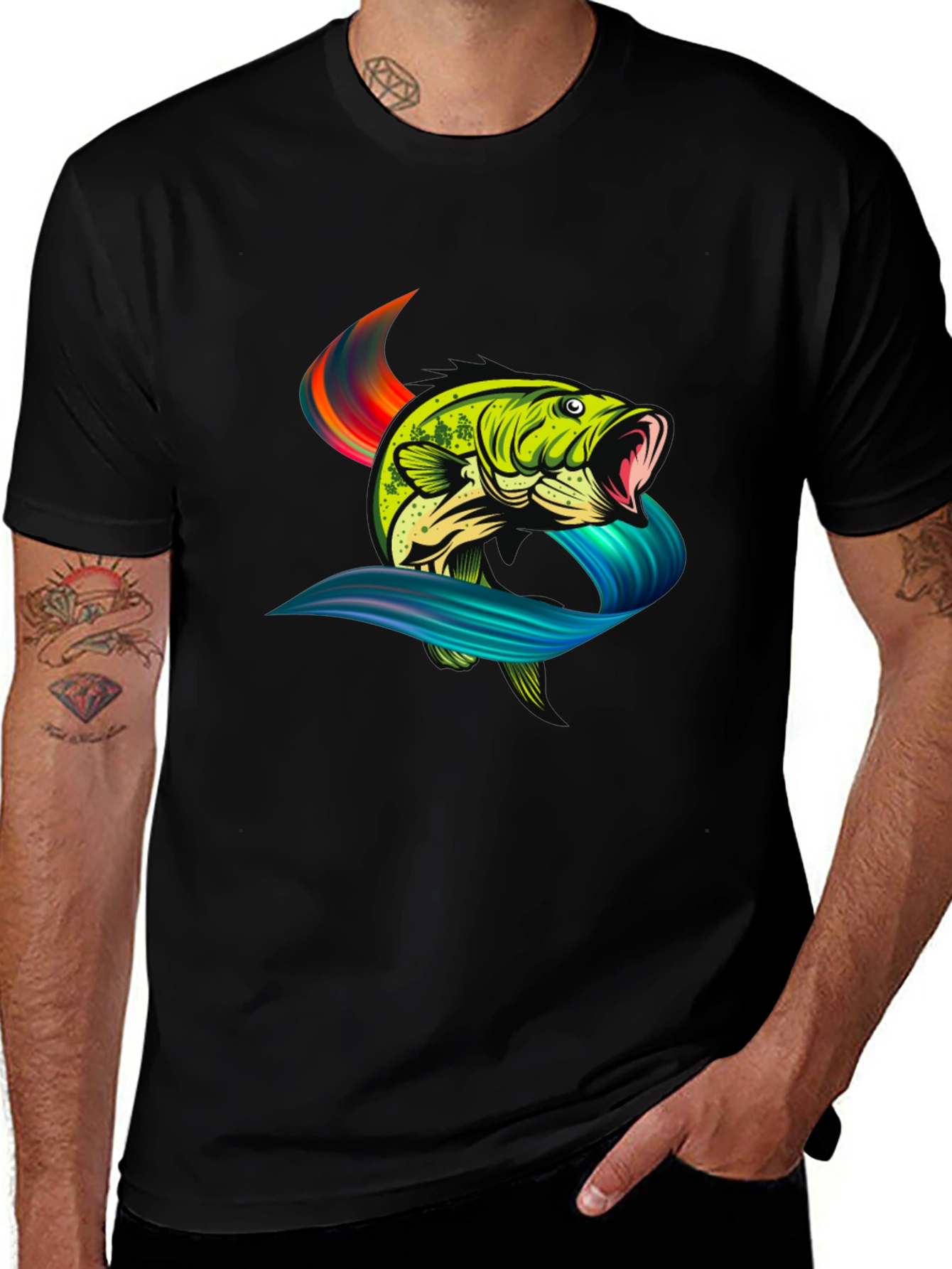 Variant 2 of Bass Fish Graphic Tee - Black Cotton T-Shirt