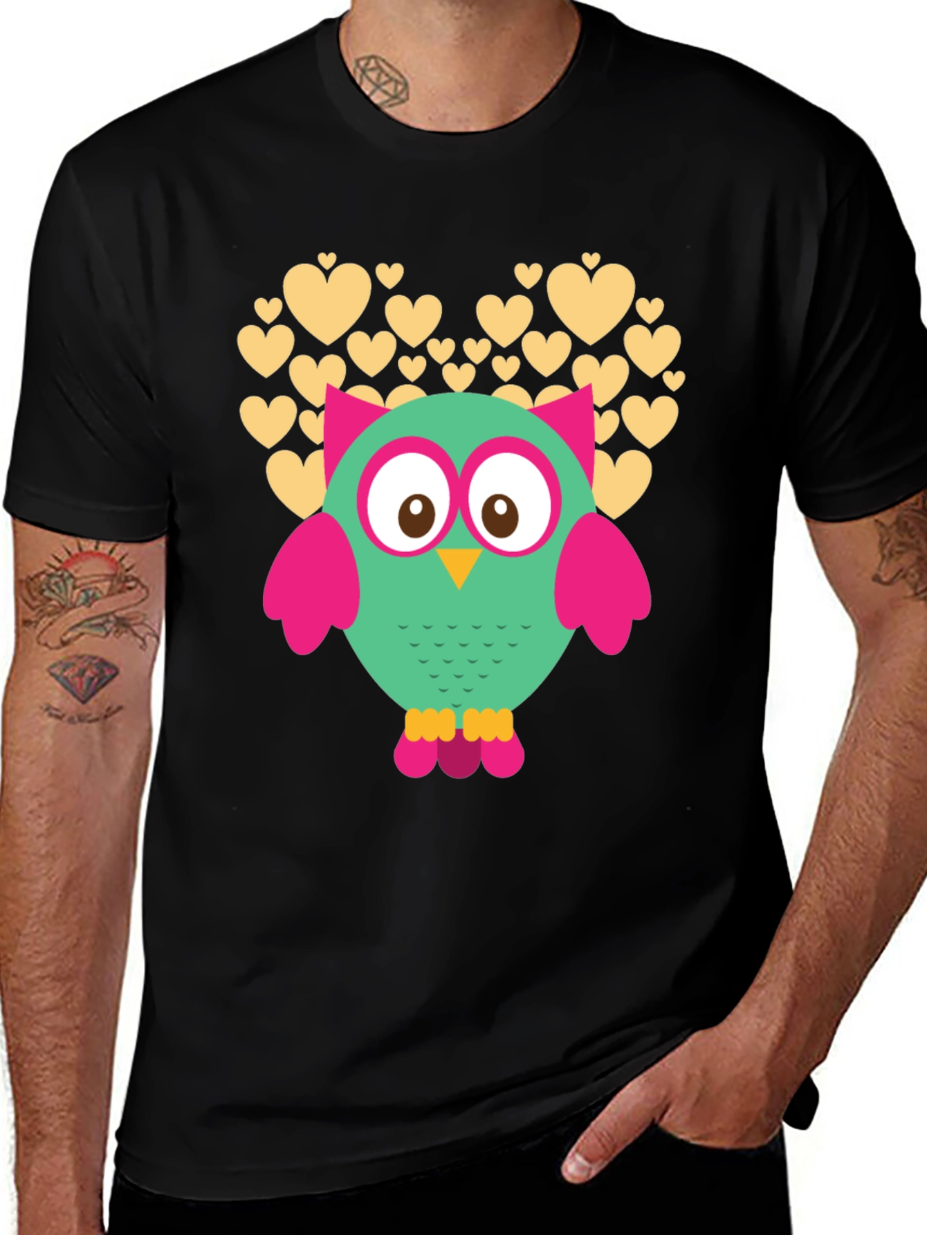 Variant 3 of Owl Heart Graphic Black T-Shirt