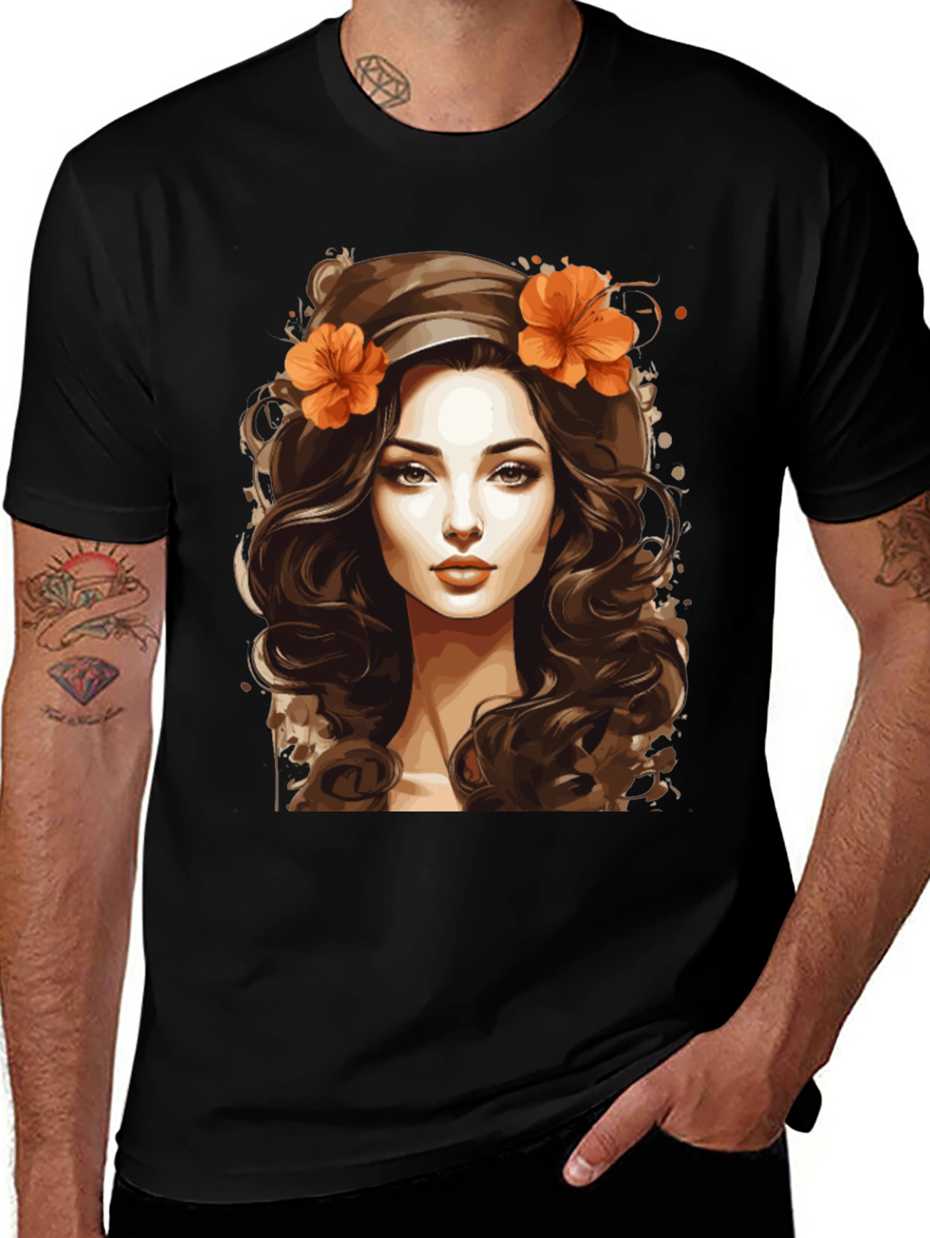 Variant 12 of Boho Beauty Graphic Tee - Artistic Woman Portrait