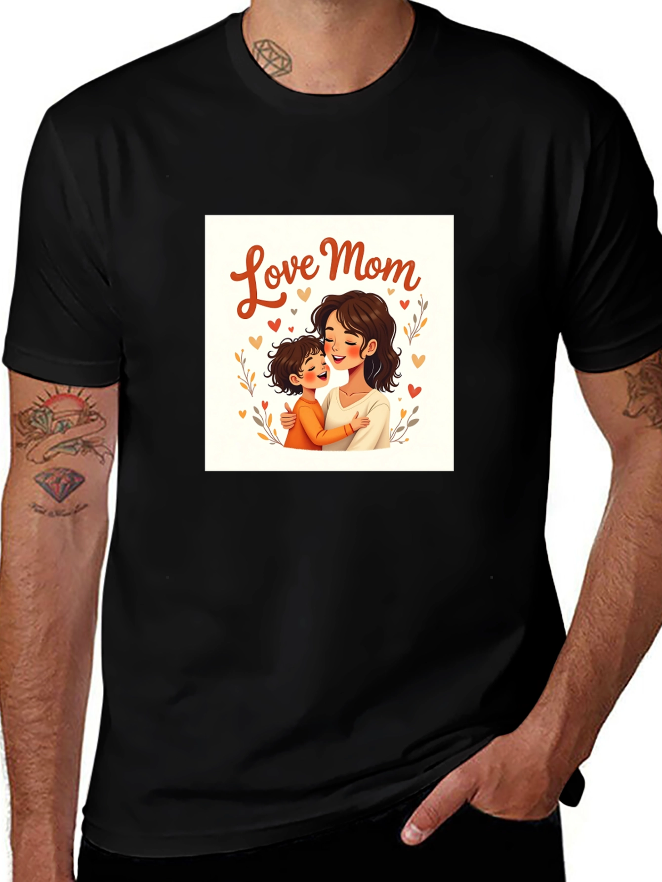 Variant 30 of Love Mom Graphic Tee - Black Cotton T-Shirt