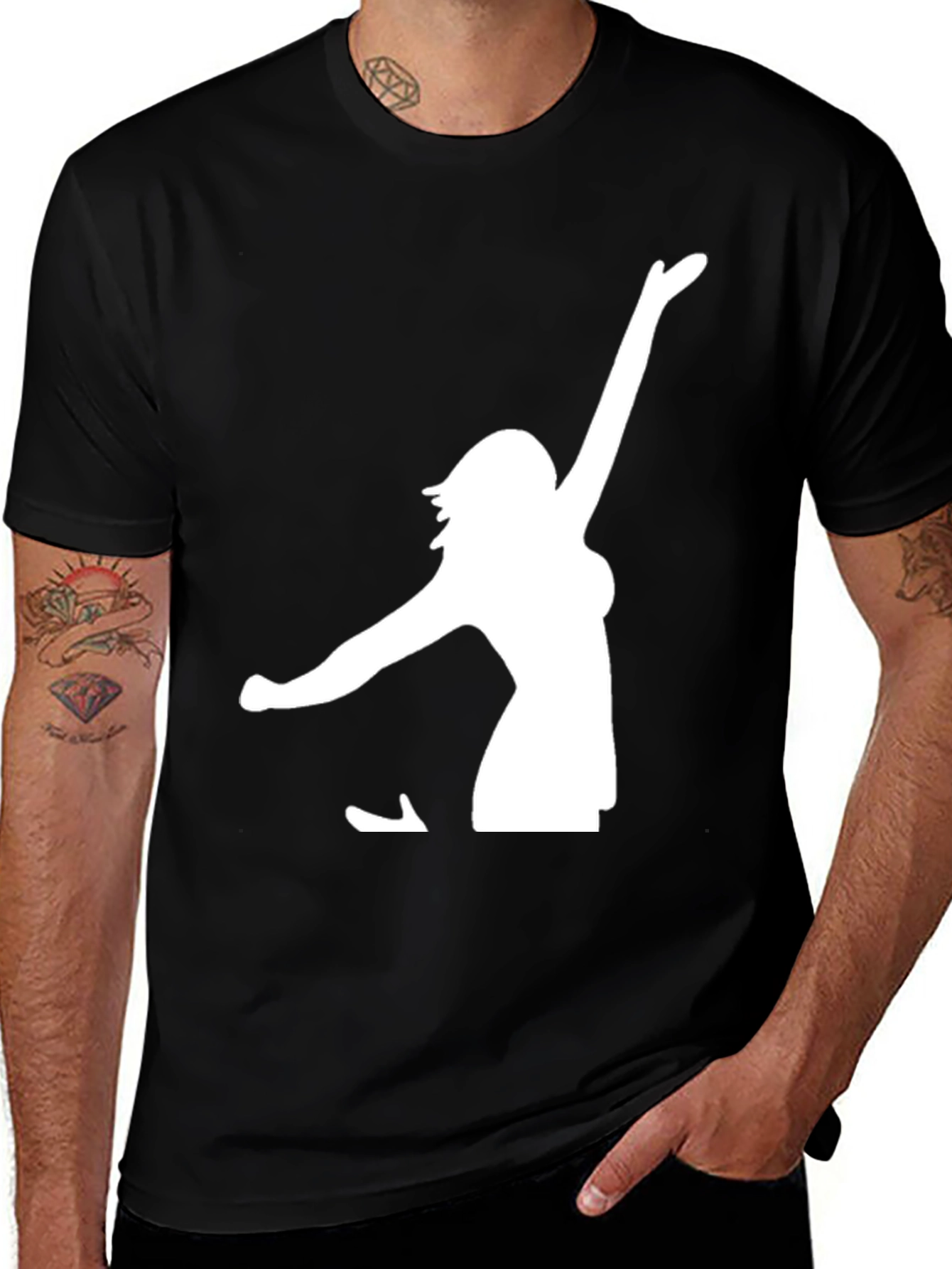 Black T-Shirt with White Woman Silhouette Graphic