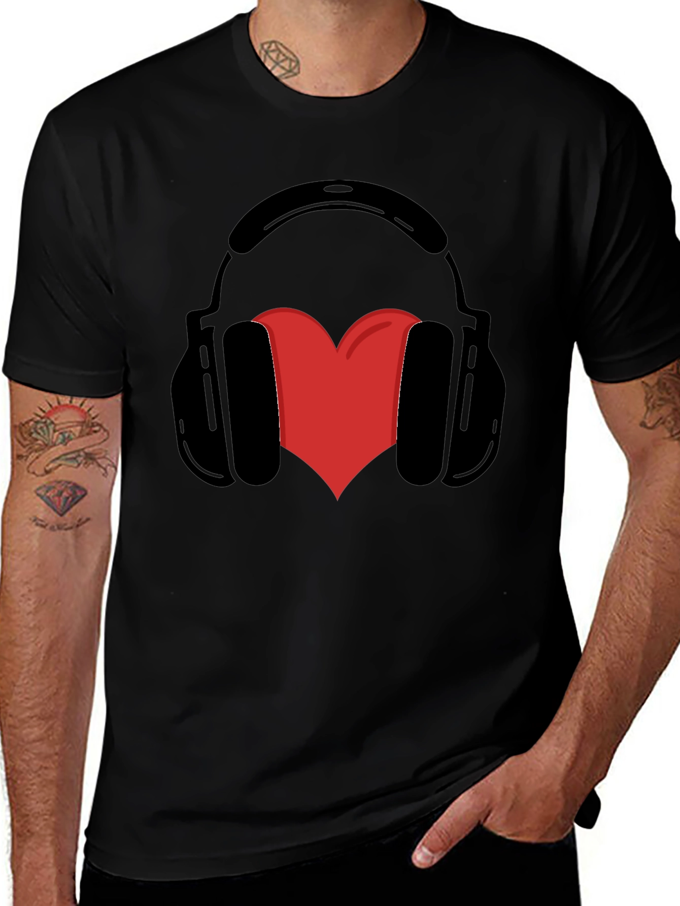 Variant 30 of Headphones Heart Graphic Tee - Black Unisex T-Shirt