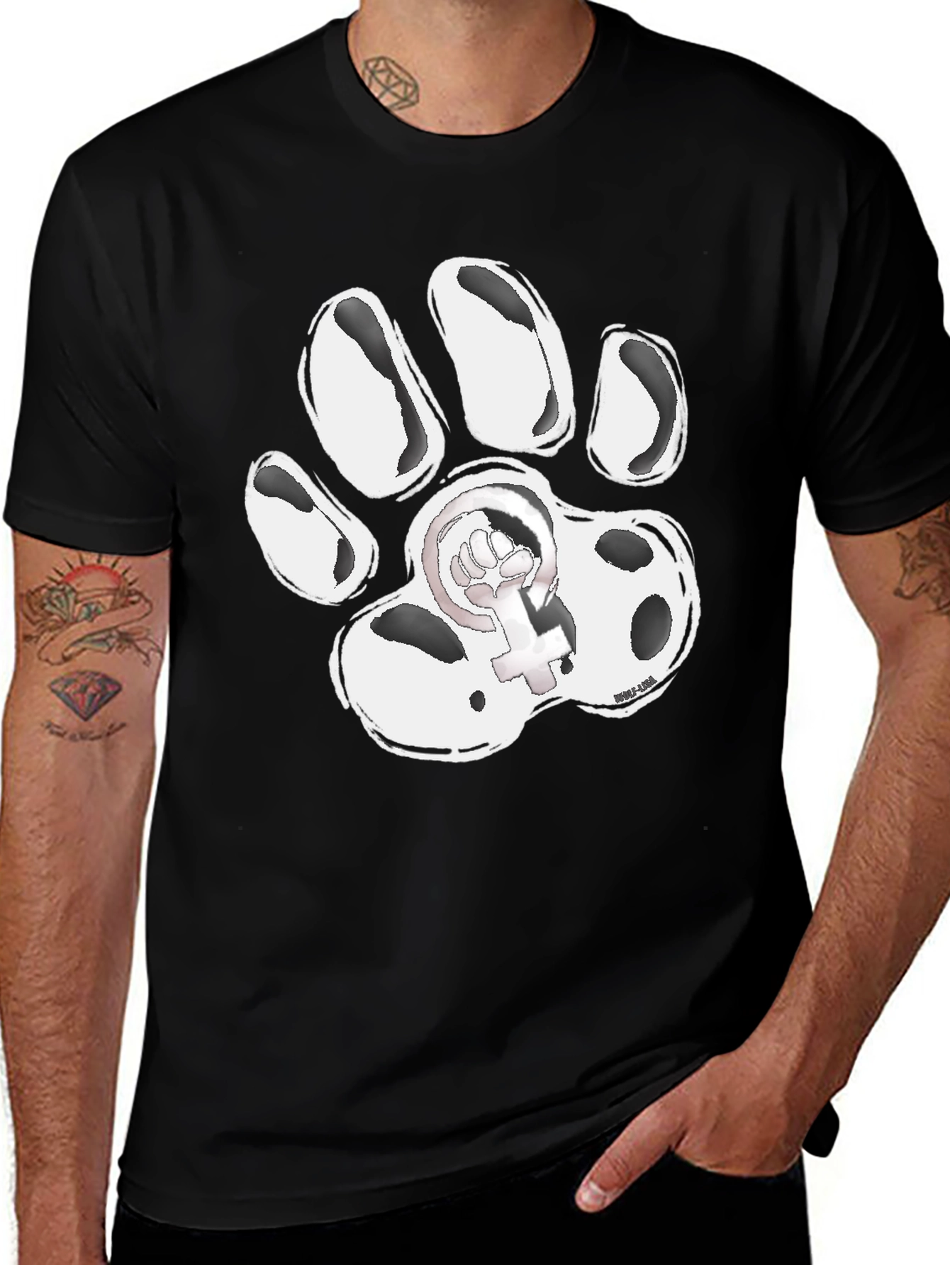Variant 17 of Feminist Paw Print Black T-Shirt