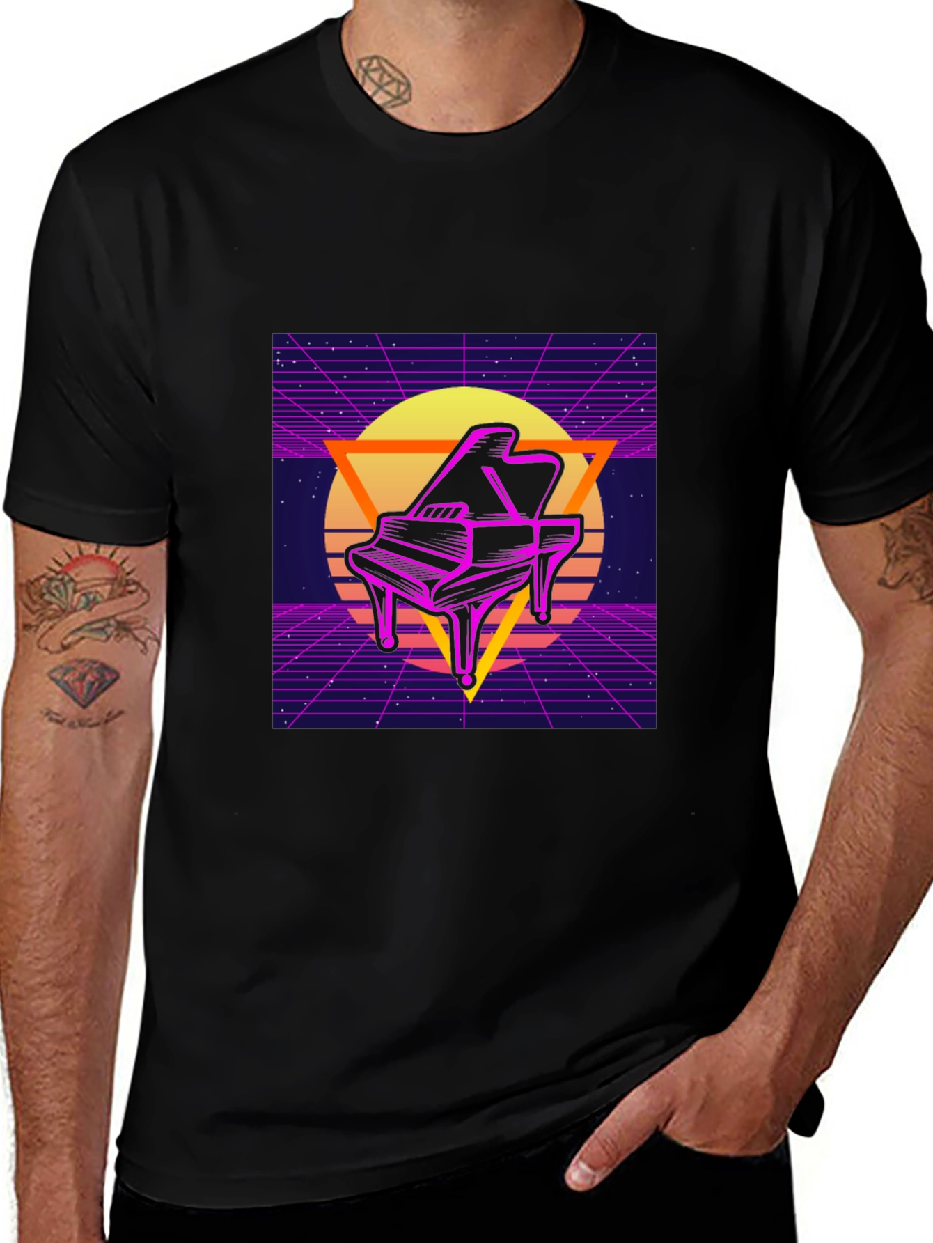 Variant 21 of Retro Piano T-Shirt - Synthwave Style