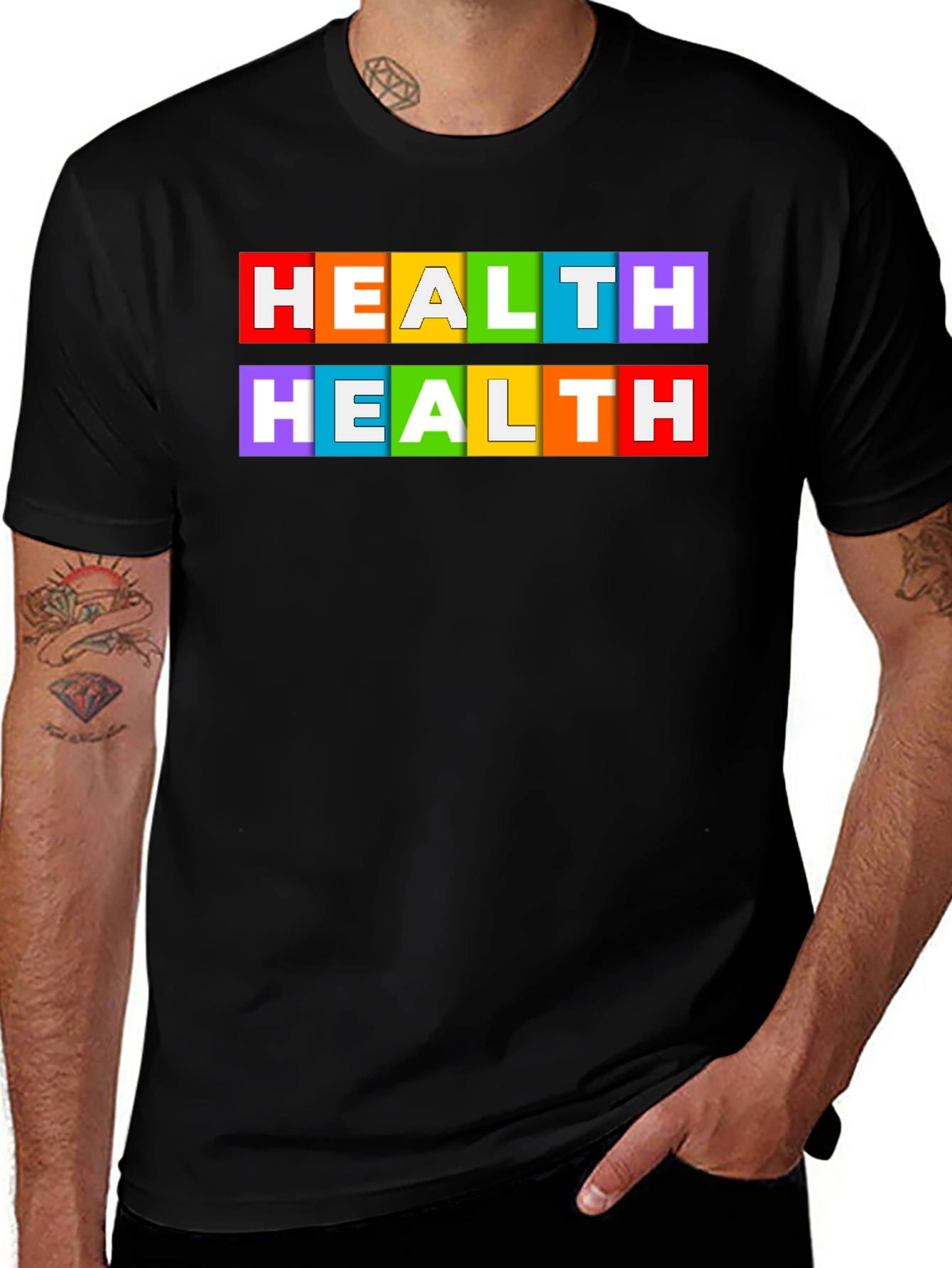 Variant 10 of Rainbow HEALTH Graphic Tee - Black T-Shirt
