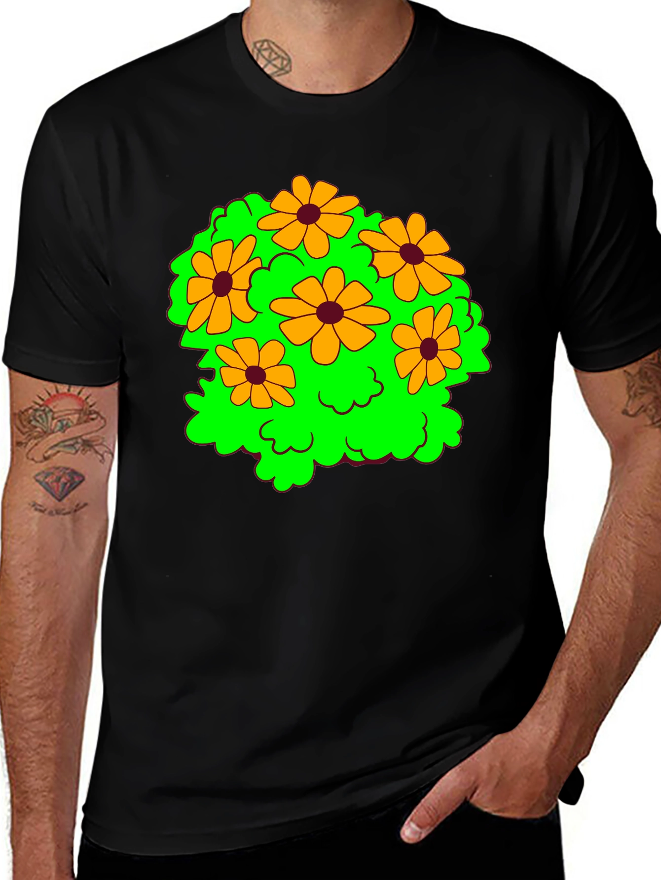 Variant 7 of Floral Graphic Tee - Cheerful Black T-Shirt