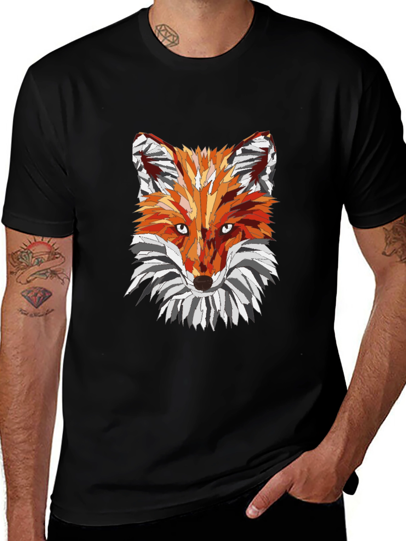 Variant 27 of Geometric Fox Graphic T-Shirt - Men's Black Tee