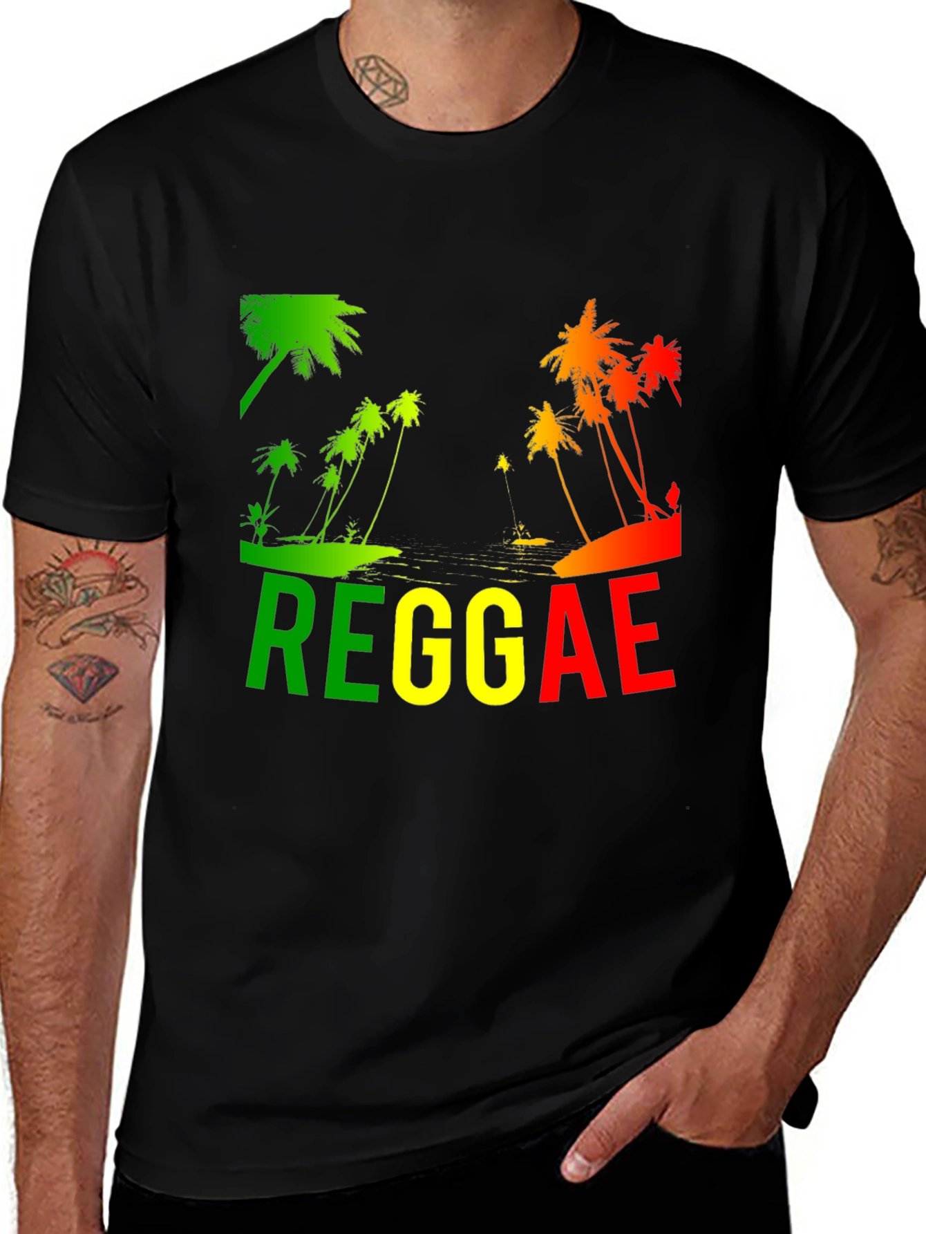 Variant 15 of Reggae Palm Tree T-Shirt - Rasta Style