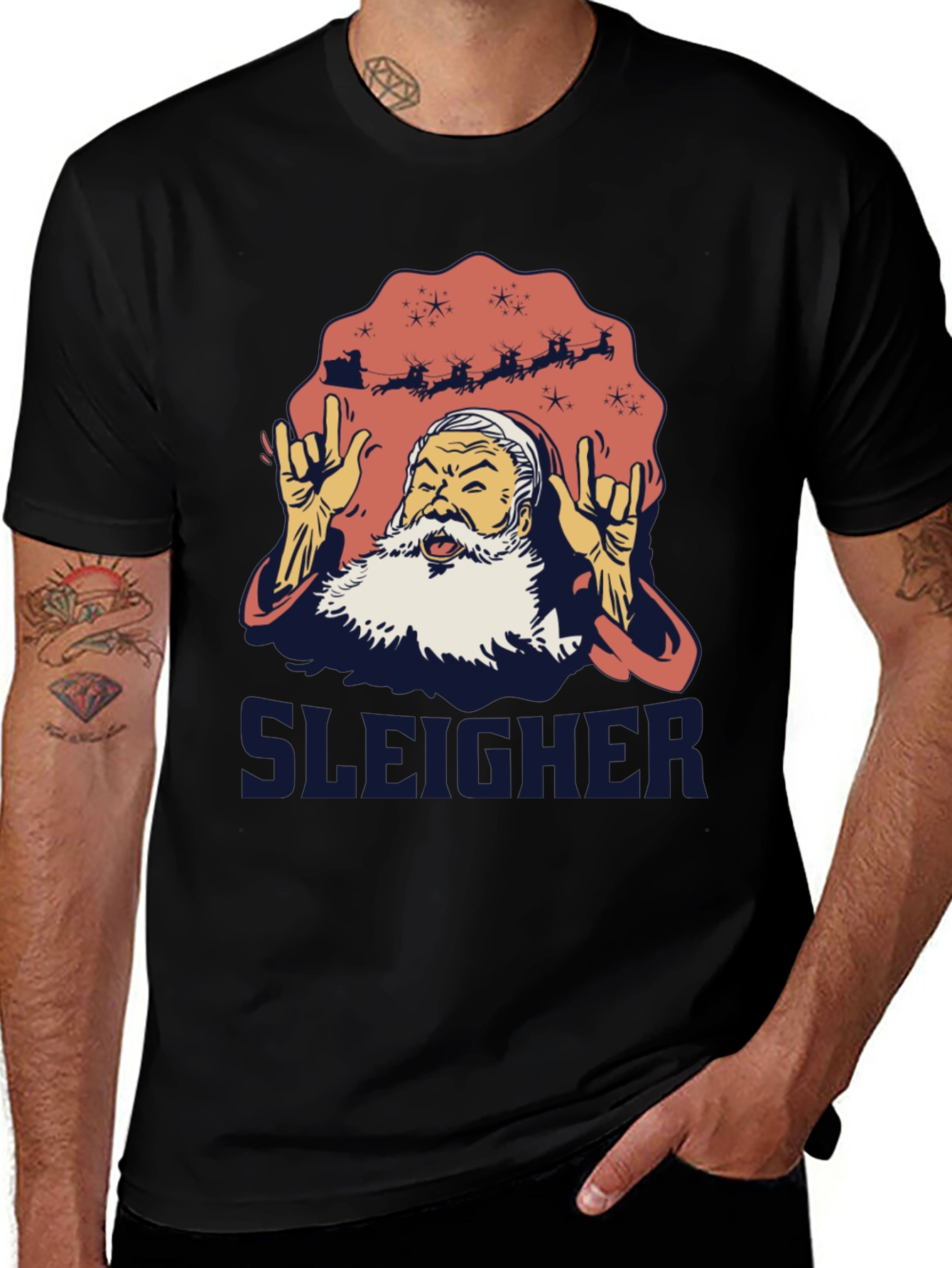 Sleigher Santa Rock n Roll Christmas T-Shirt