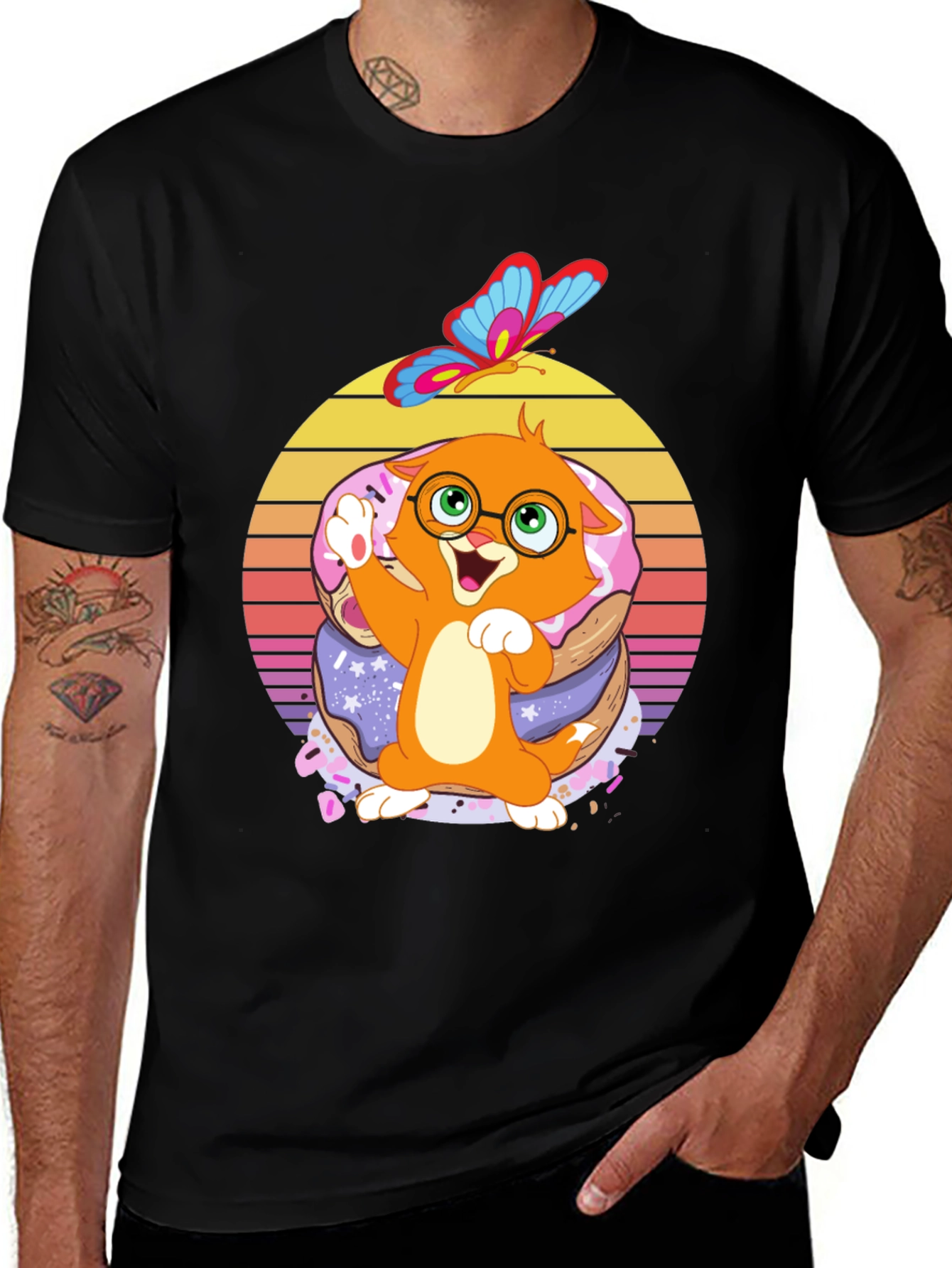 Variant 6 of Cute Cartoon Cat on Donuts T-Shirt