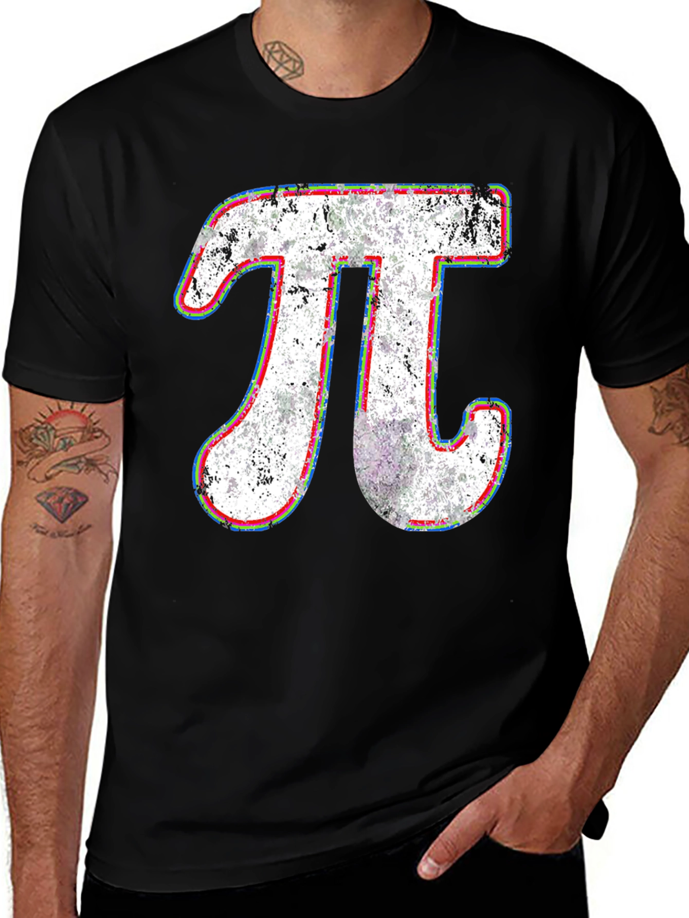 Variant 11 of Distressed Pi Symbol Graphic T-Shirt