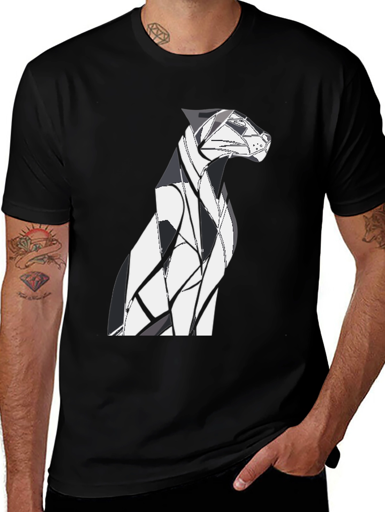 Variant 7 of Abstract Geometric Dog Graphic Tee - Black