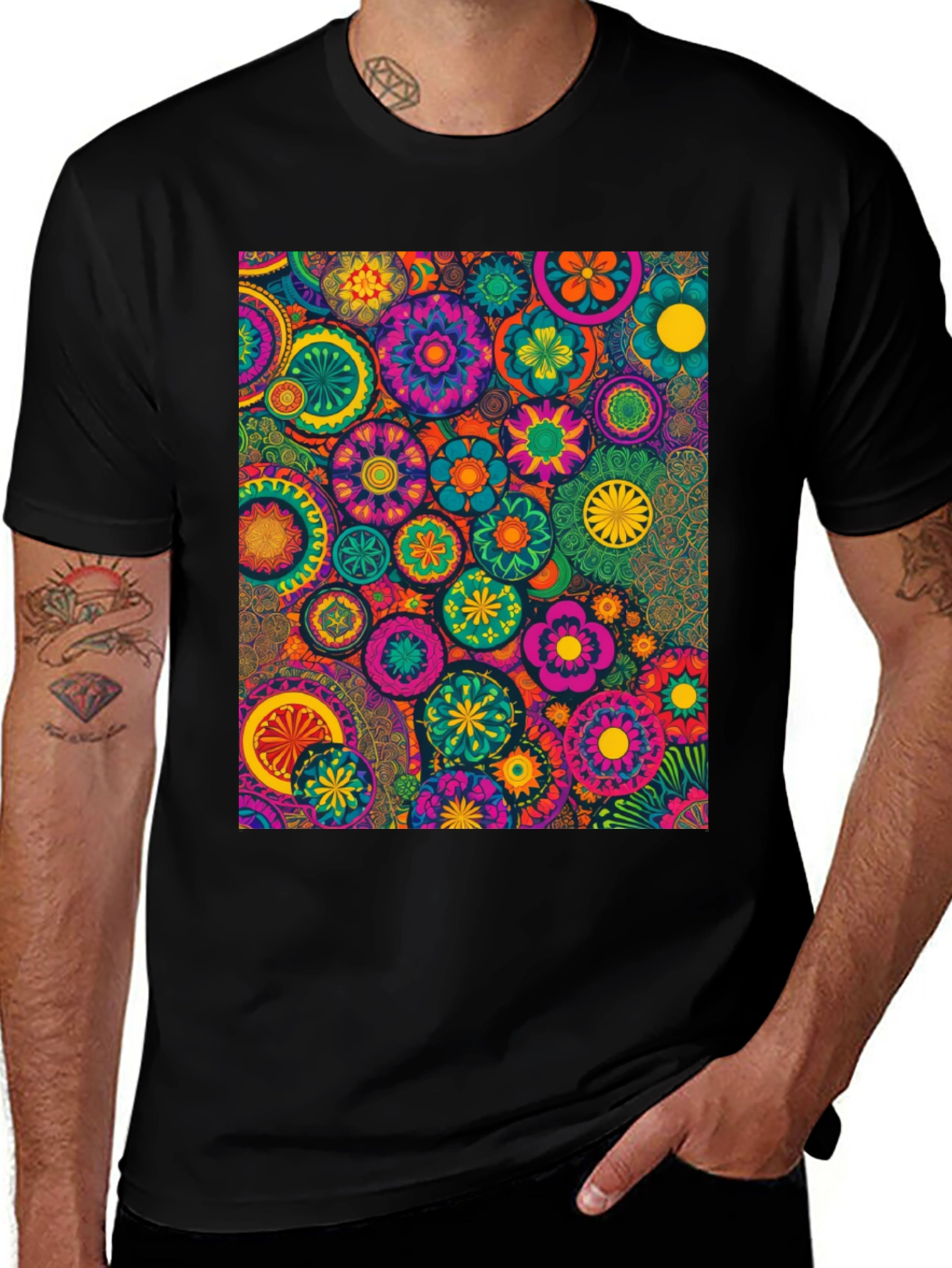 Variant 3 of Psychedelic Mandala Print Black T-Shirt