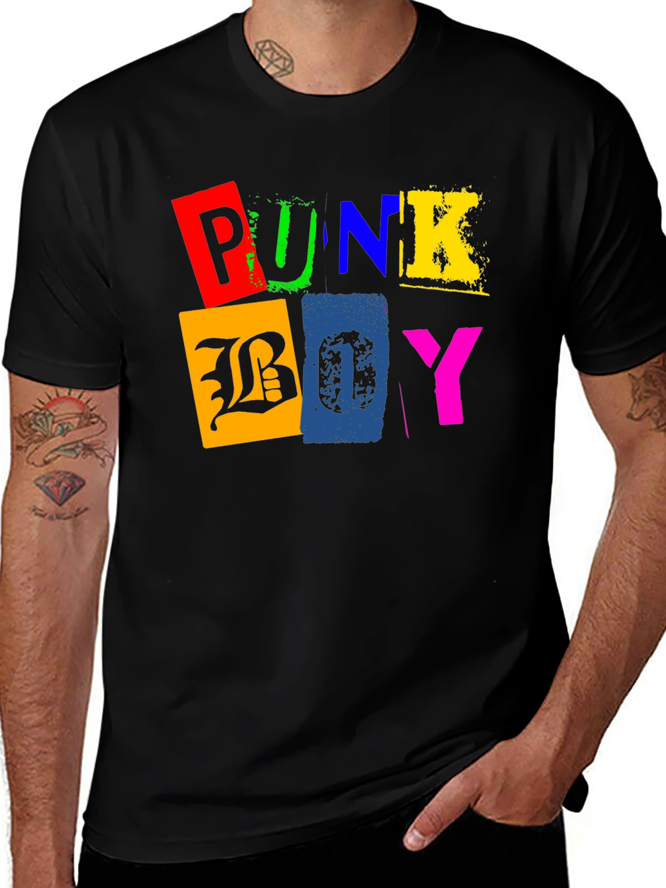 Variant 4 of Punk Boy Colorful Graphic Print Black T-Shirt
