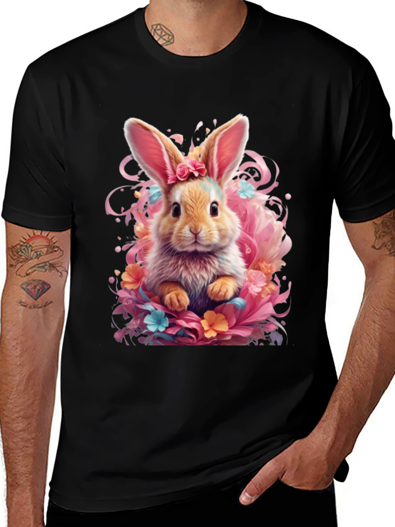 Variant 5 of Bunny Floral T-Shirt - Cute Rabbit Graphic Tee