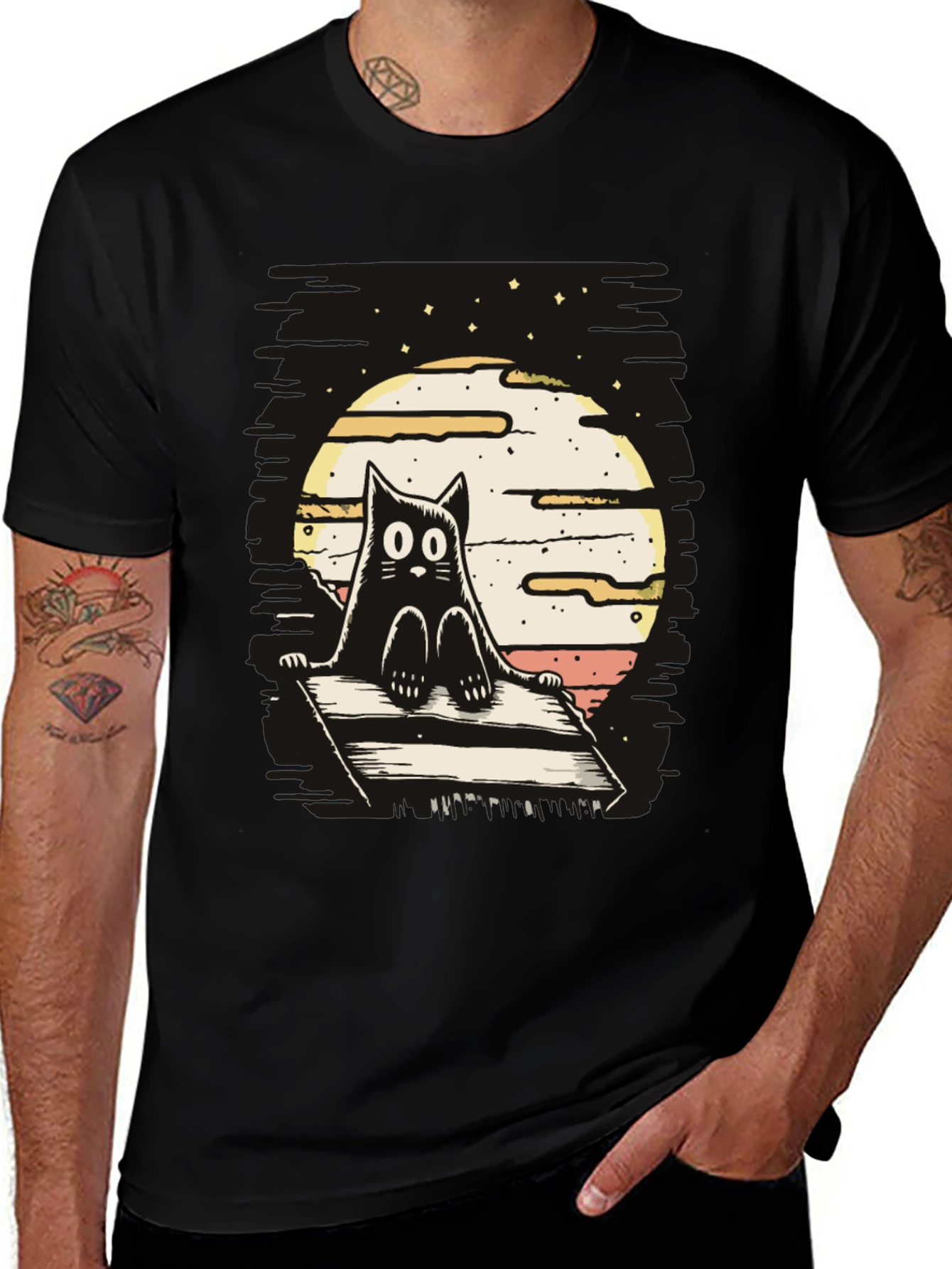 Variant 21 of Cat on Deck T-Shirt - Whimsical Design