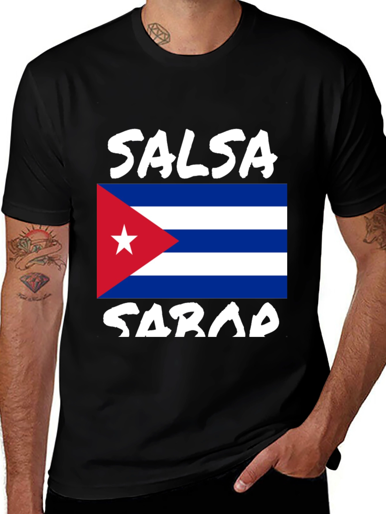 Salsa Sabad Cuba Flag Black T-Shirt
