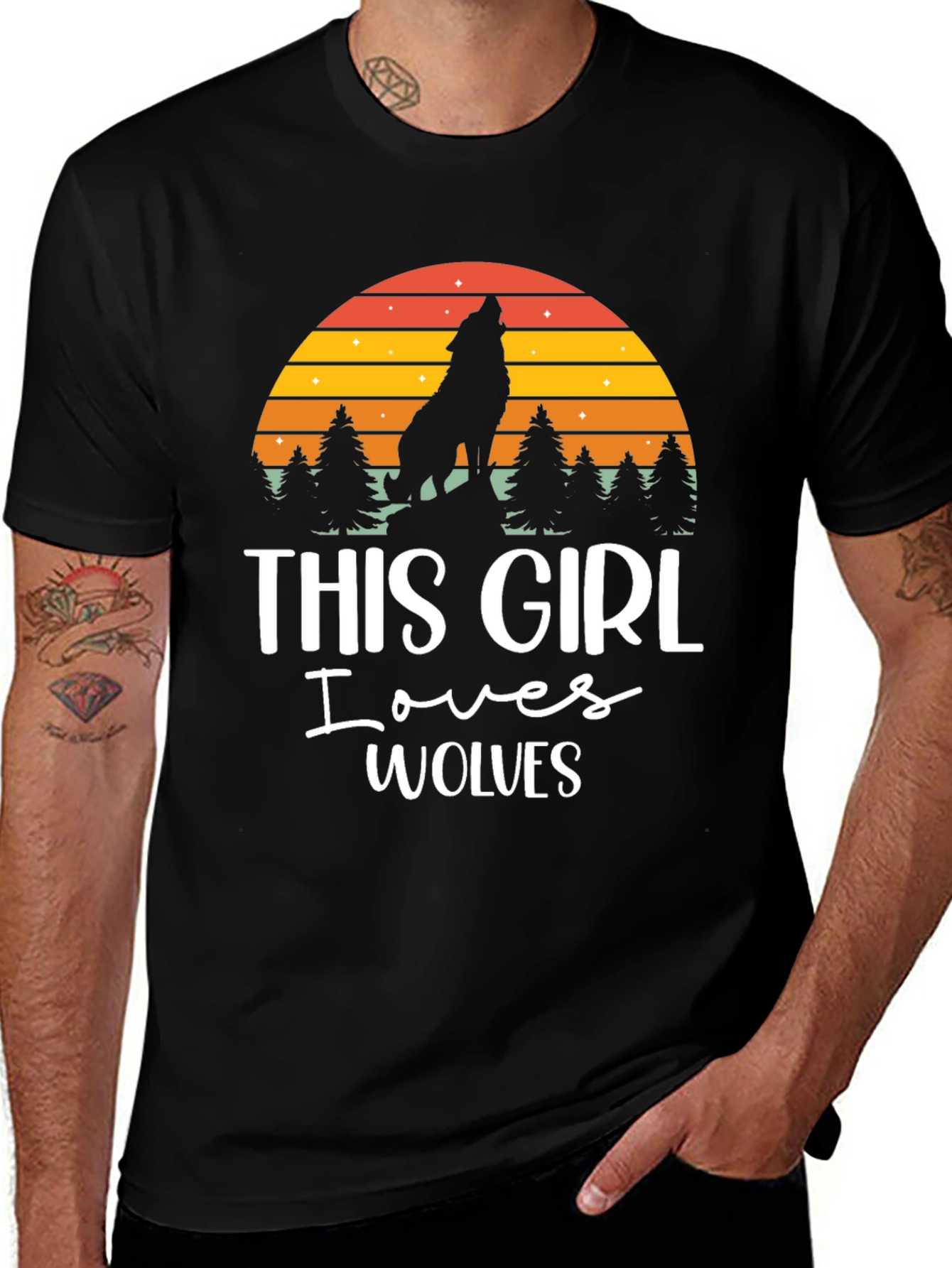 Variant 24 of This Girl Loves Wolves Black T-Shirt