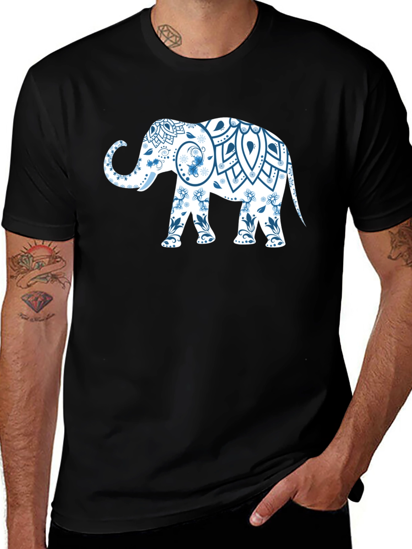 Elephant Mandala Black T-Shirt - Unique Graphic Tee