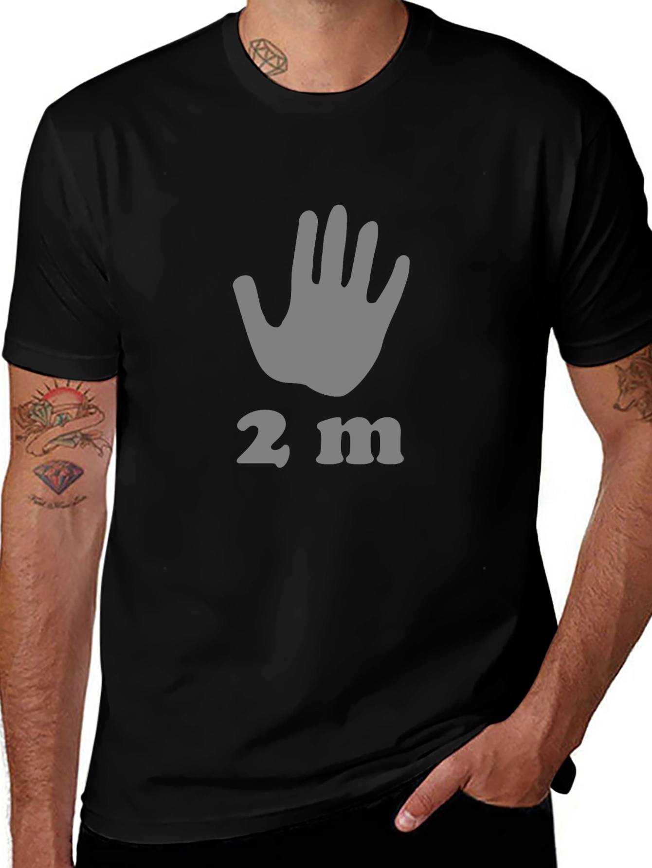 Variant 12 of Social Distancing Tee - Stay 2m Apart Black Cotton T-Shirt