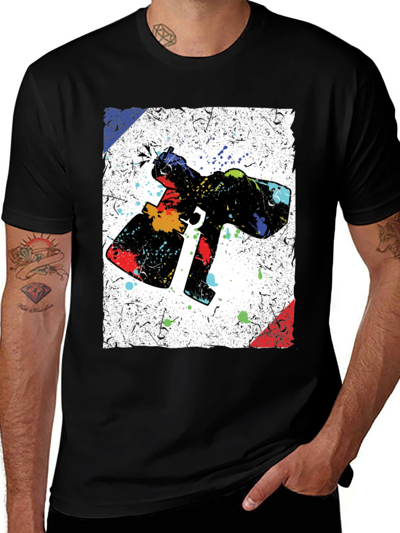 Variant 14 of Abstract Paint Splatter Design Black T-Shirt