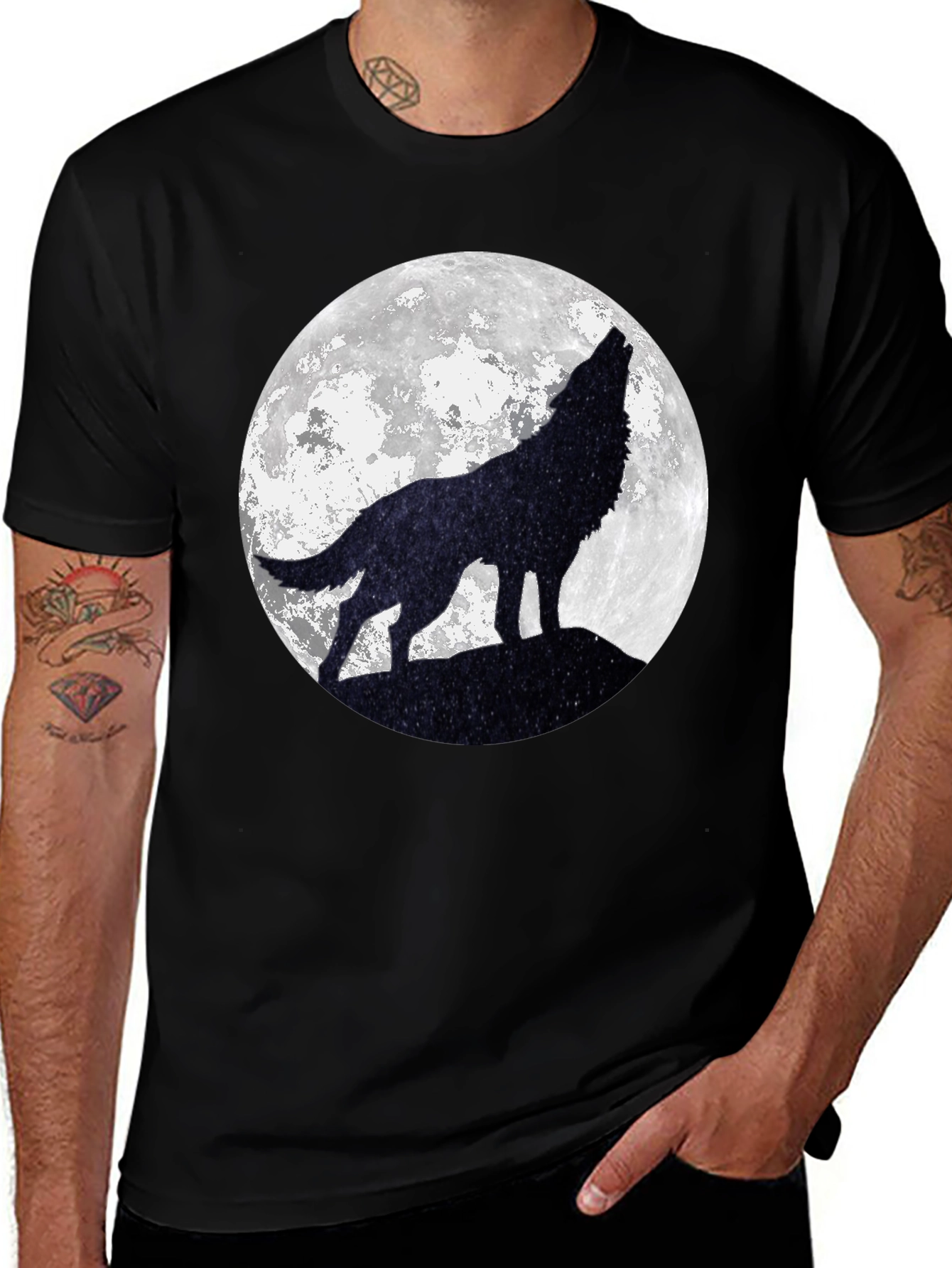 Variant 18 of Wolf Moon Graphic Tee - Black Cotton T-Shirt
